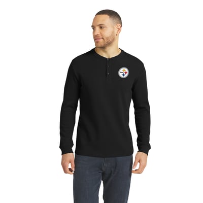  Pittsburgh Steelers Darius Rucker Collection by Fanatics Waffle-Knit Henley Long Sleeve T-Shirt - Black