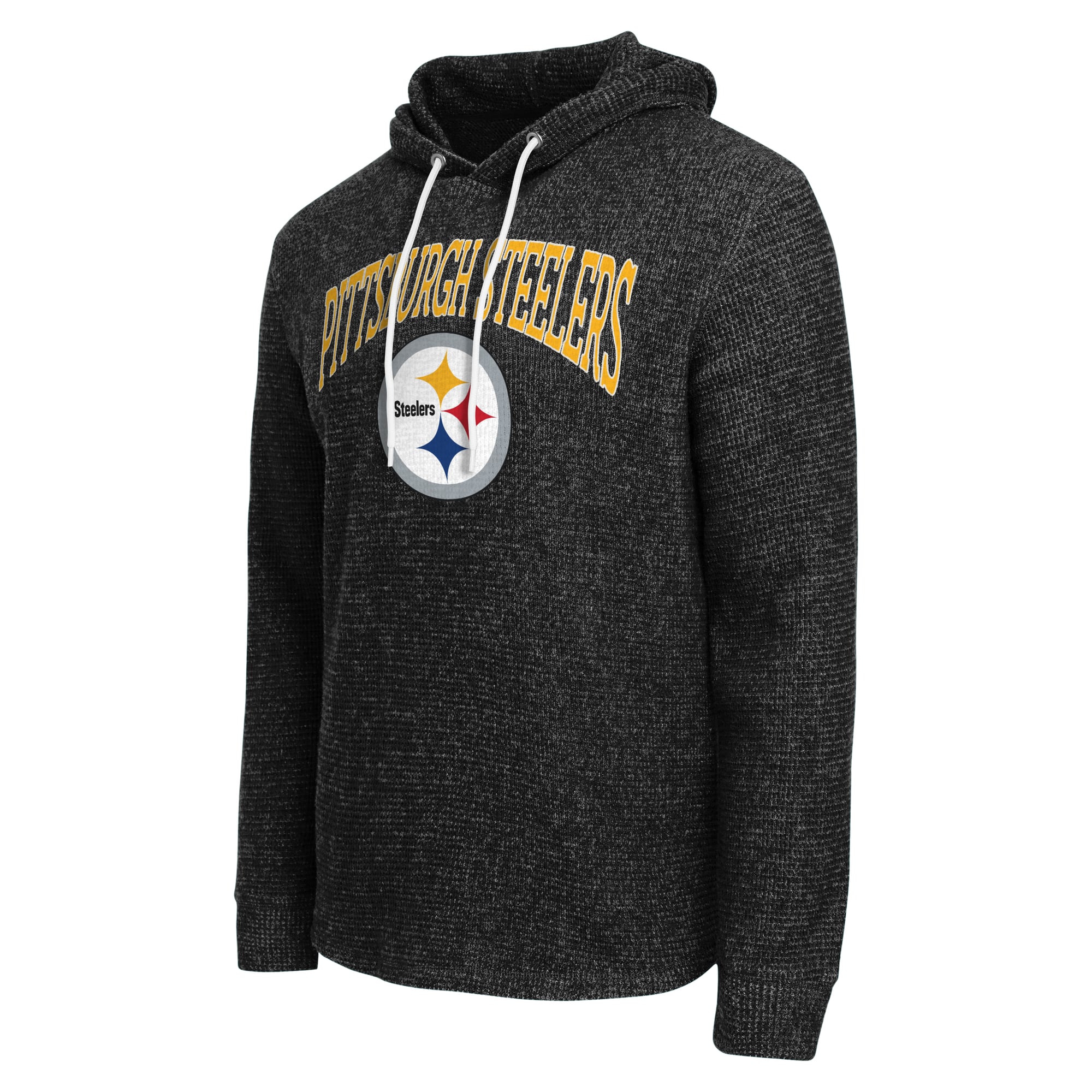 Men's Darius Rucker Collection by Fanatics Black Pittsburgh Steelers Waffle Knit Hooded Tri-Blend Long Sleeve T-Shirt