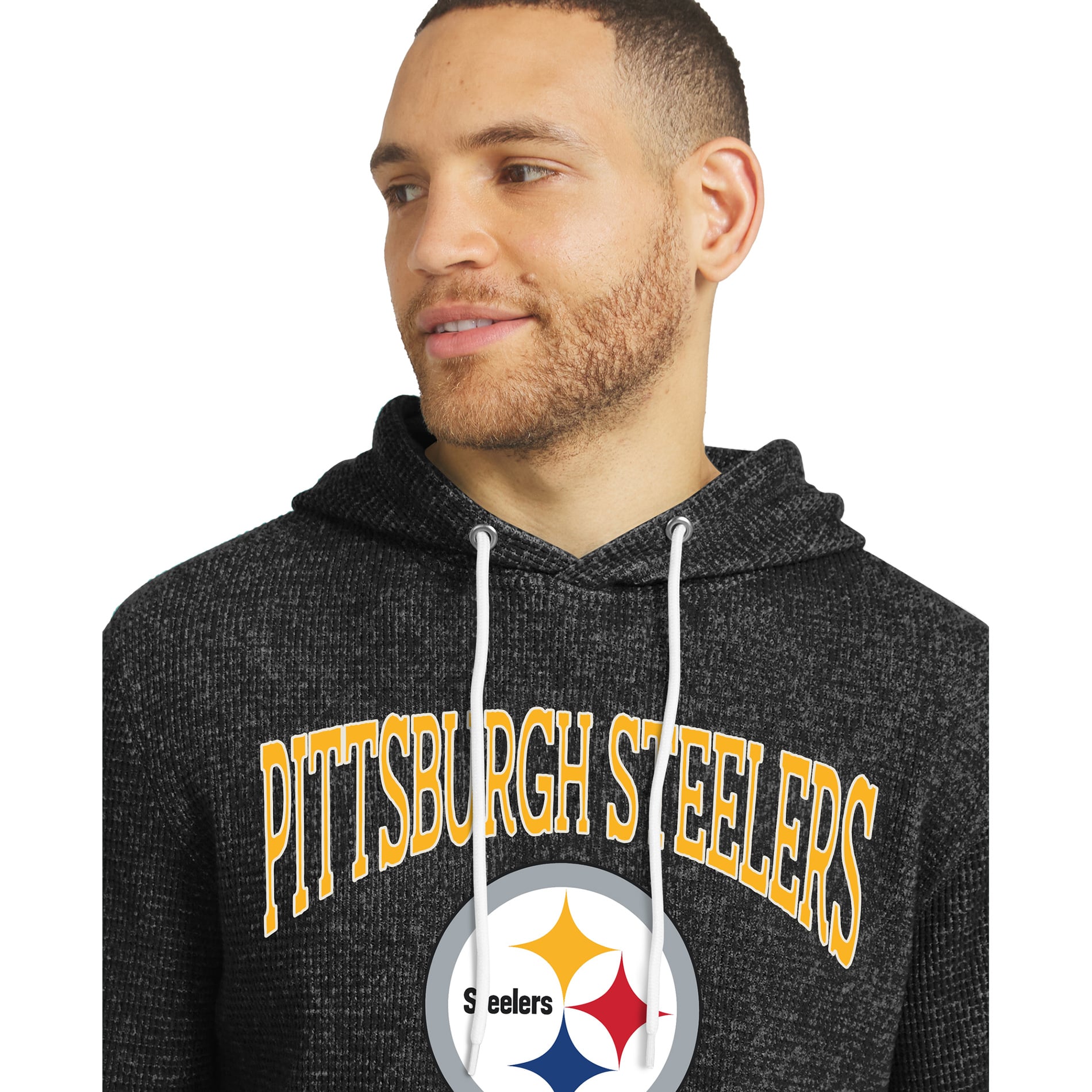 Men's Darius Rucker Collection by Fanatics Black Pittsburgh Steelers Waffle Knit Hooded Tri-Blend Long Sleeve T-Shirt