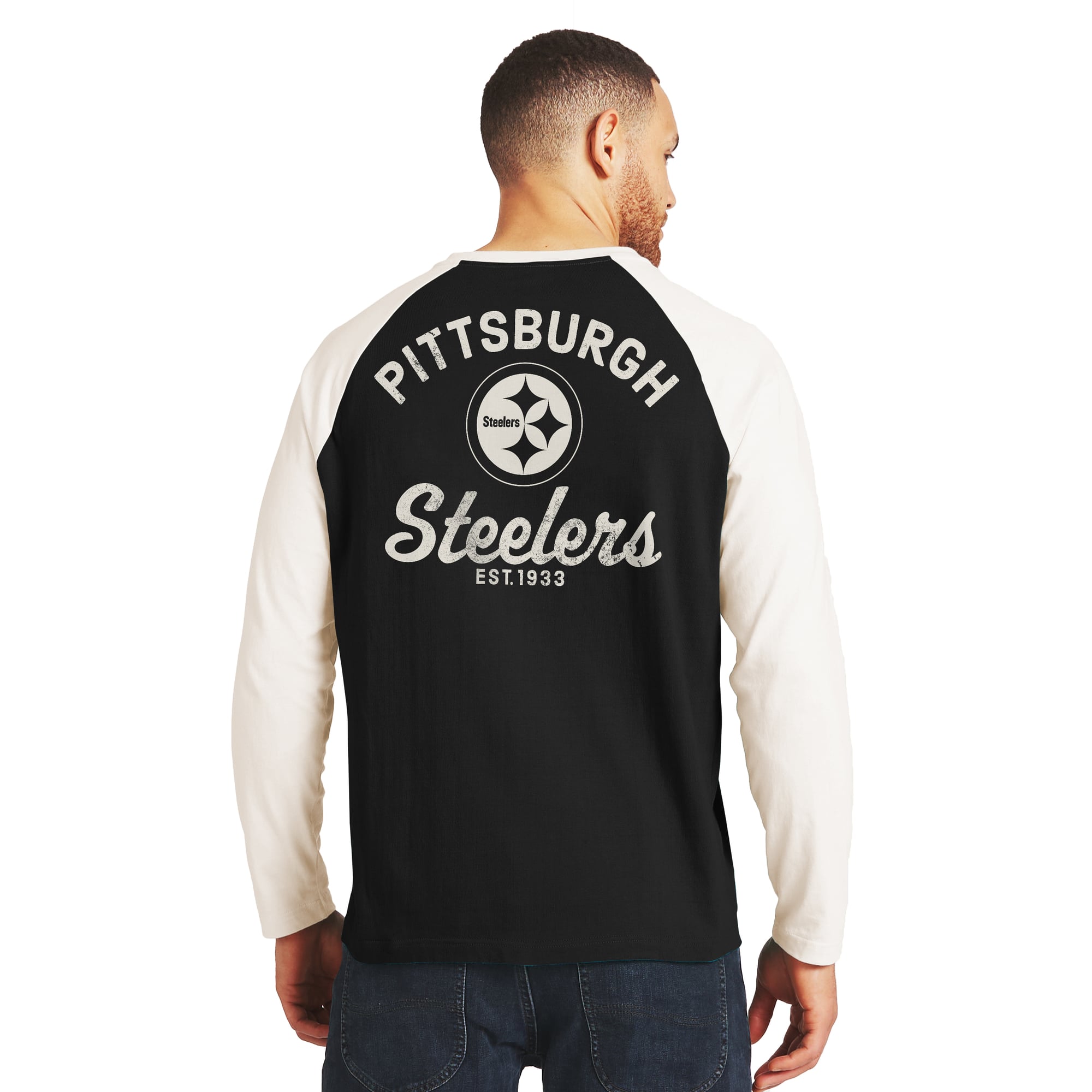 Men's Darius Rucker Collection by Fanatics Black/White Pittsburgh Steelers Henley Long Sleeve T-Shirt