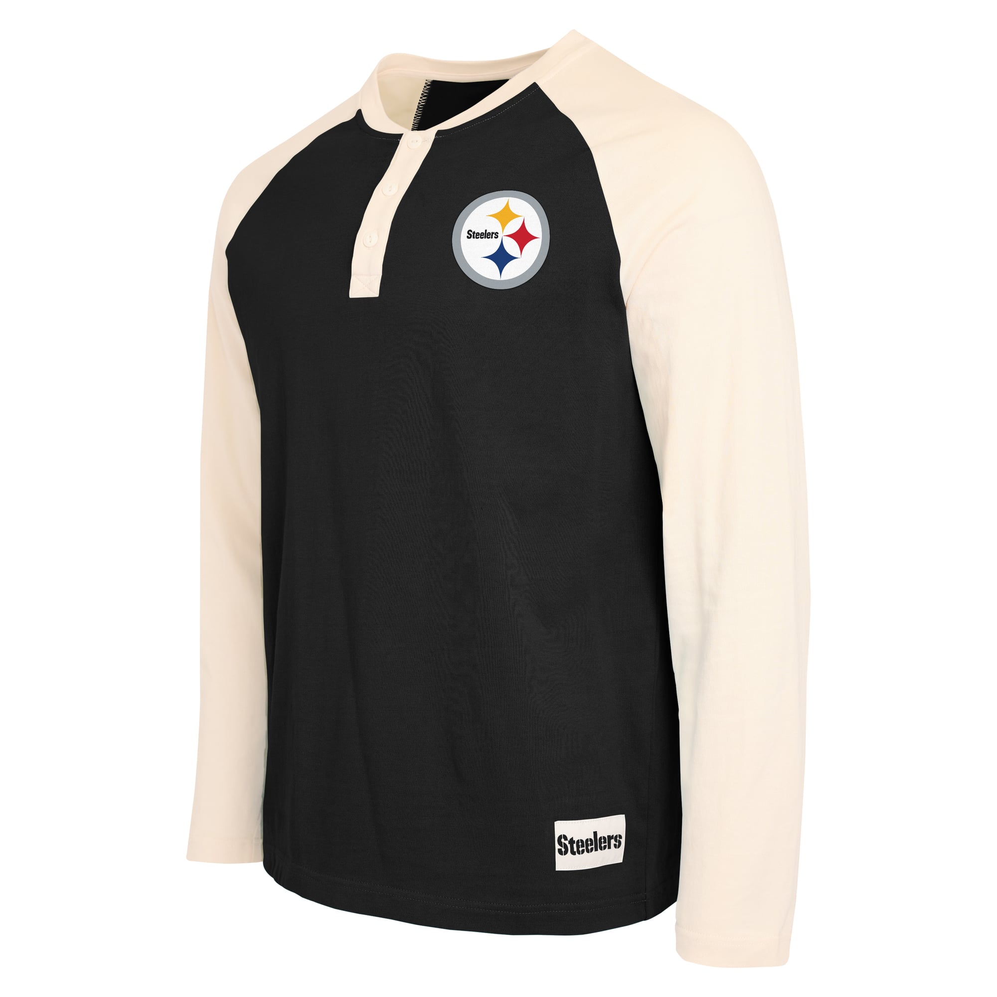 Men's Darius Rucker Collection by Fanatics Black/White Pittsburgh Steelers Henley Long Sleeve T-Shirt