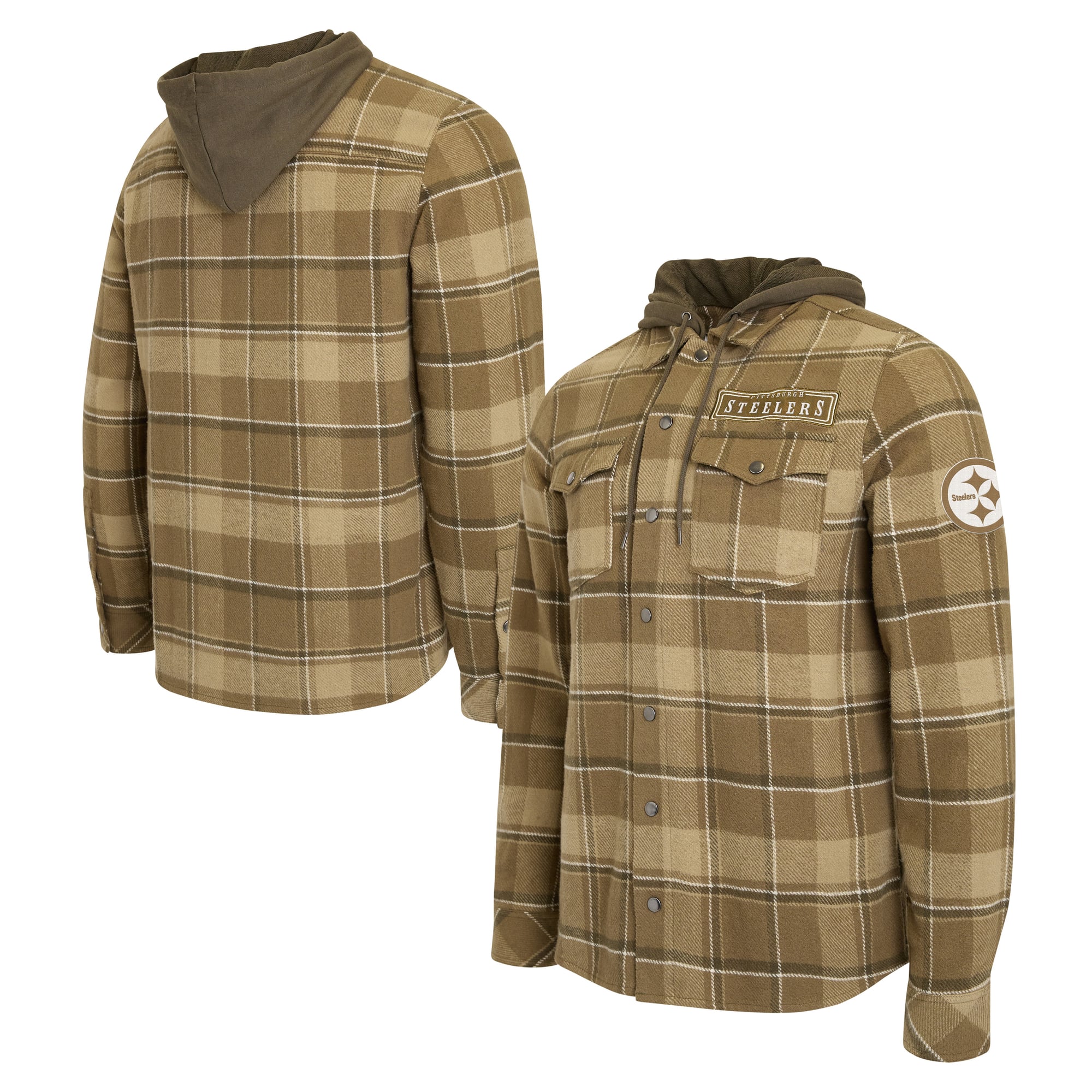 Men's Darius Rucker Collection by Fanatics Brown/Olive Pittsburgh Steelers Woven Hooded Full-Snap Shacket