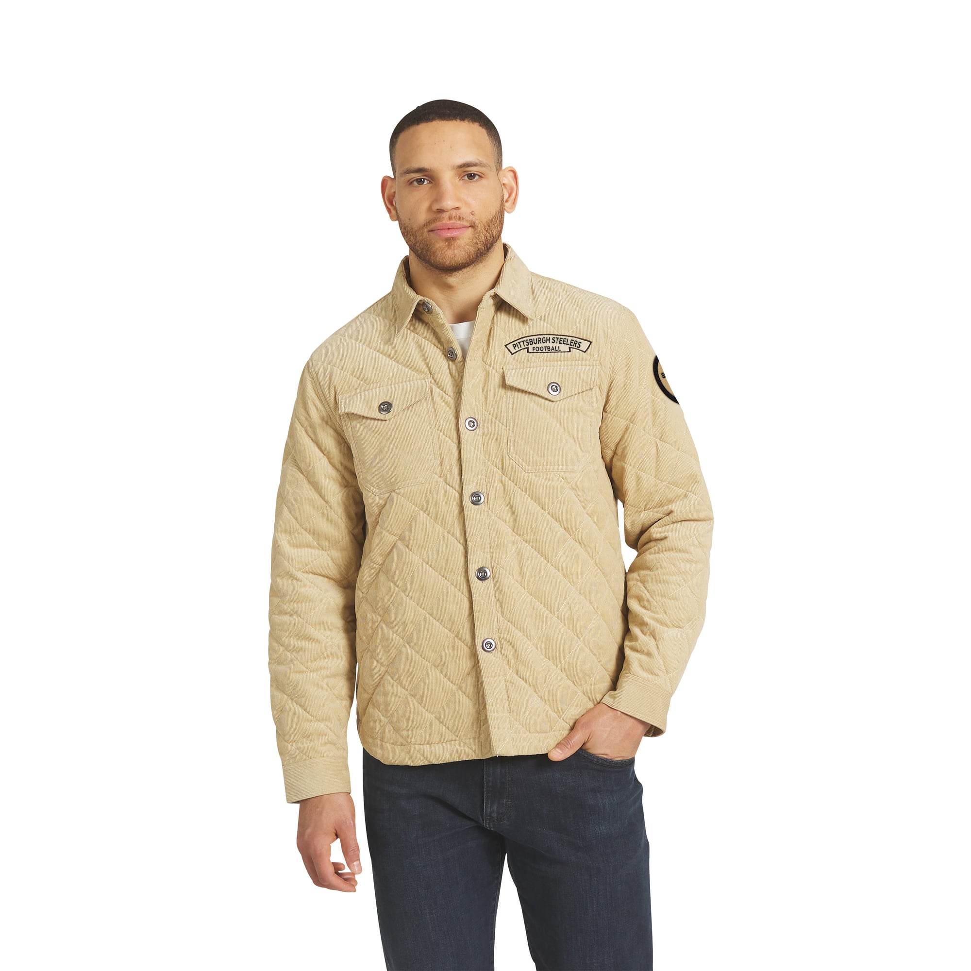 Men's Darius Rucker Collection by Fanatics Tan Pittsburgh Steelers Button-Up Thin-Wale Corduroy Shacket