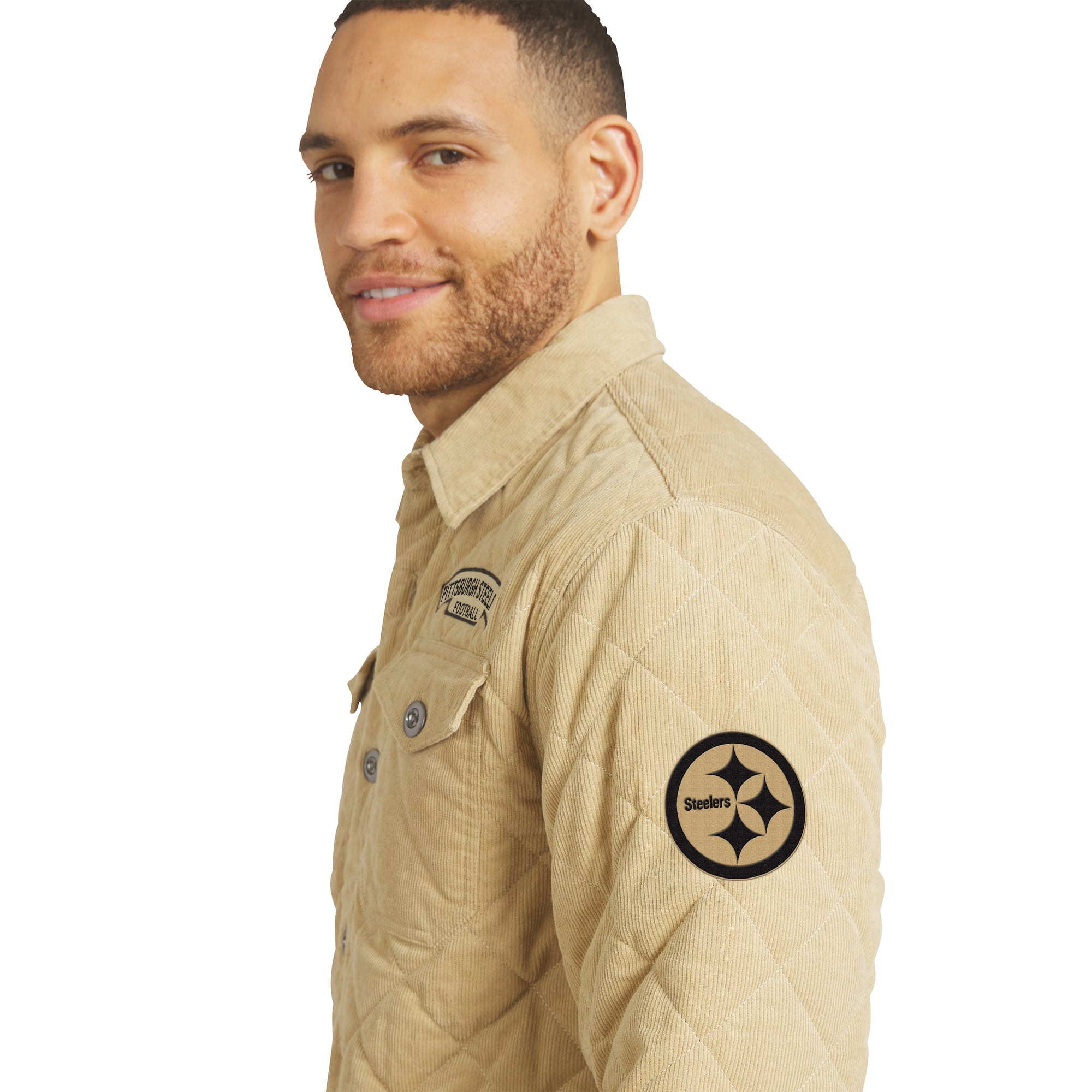 Men's Darius Rucker Collection by Fanatics Tan Pittsburgh Steelers Button-Up Thin-Wale Corduroy Shacket