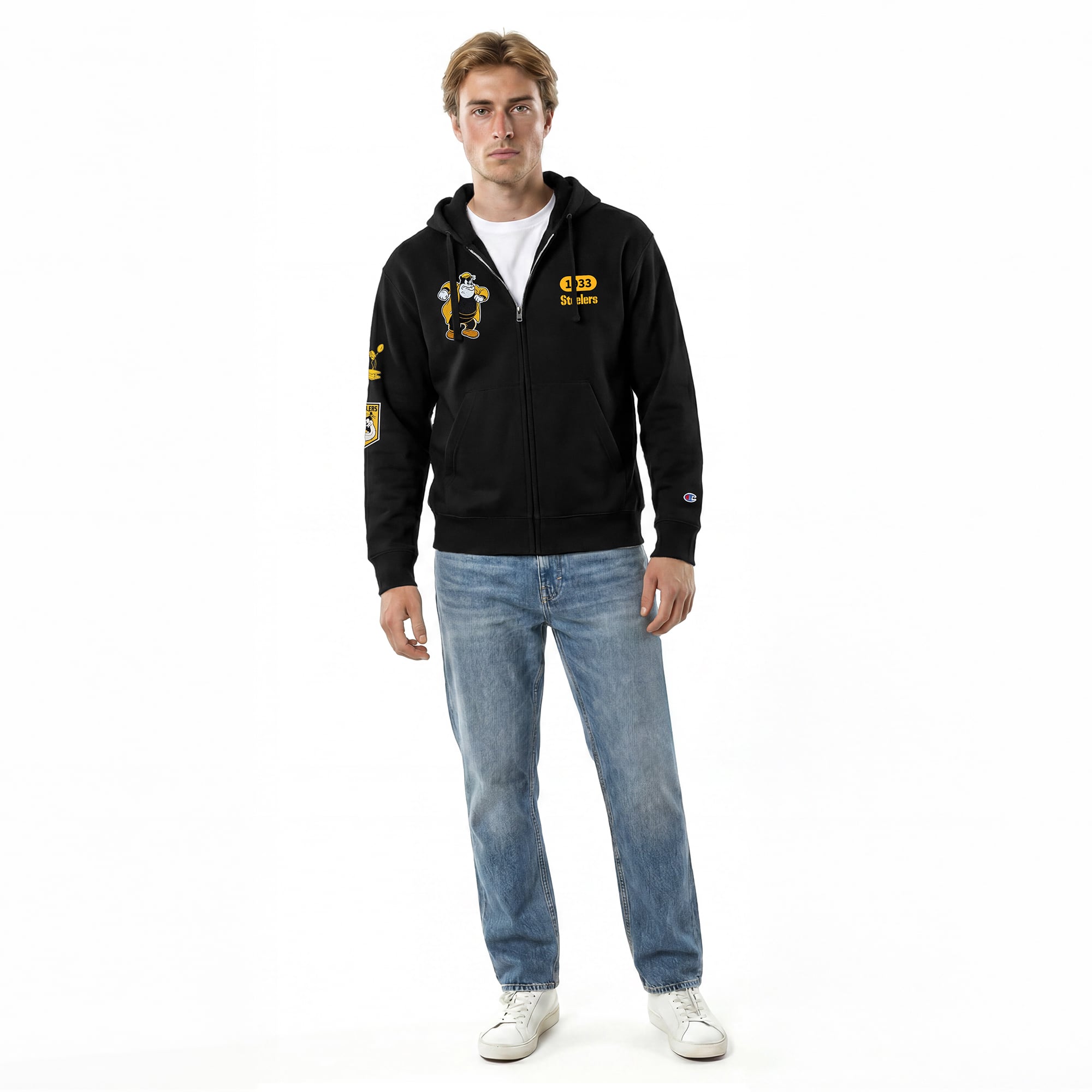 Men's Disney x Champion Black Pittsburgh Steelers Pete All-Star Full-Zip Hoodie