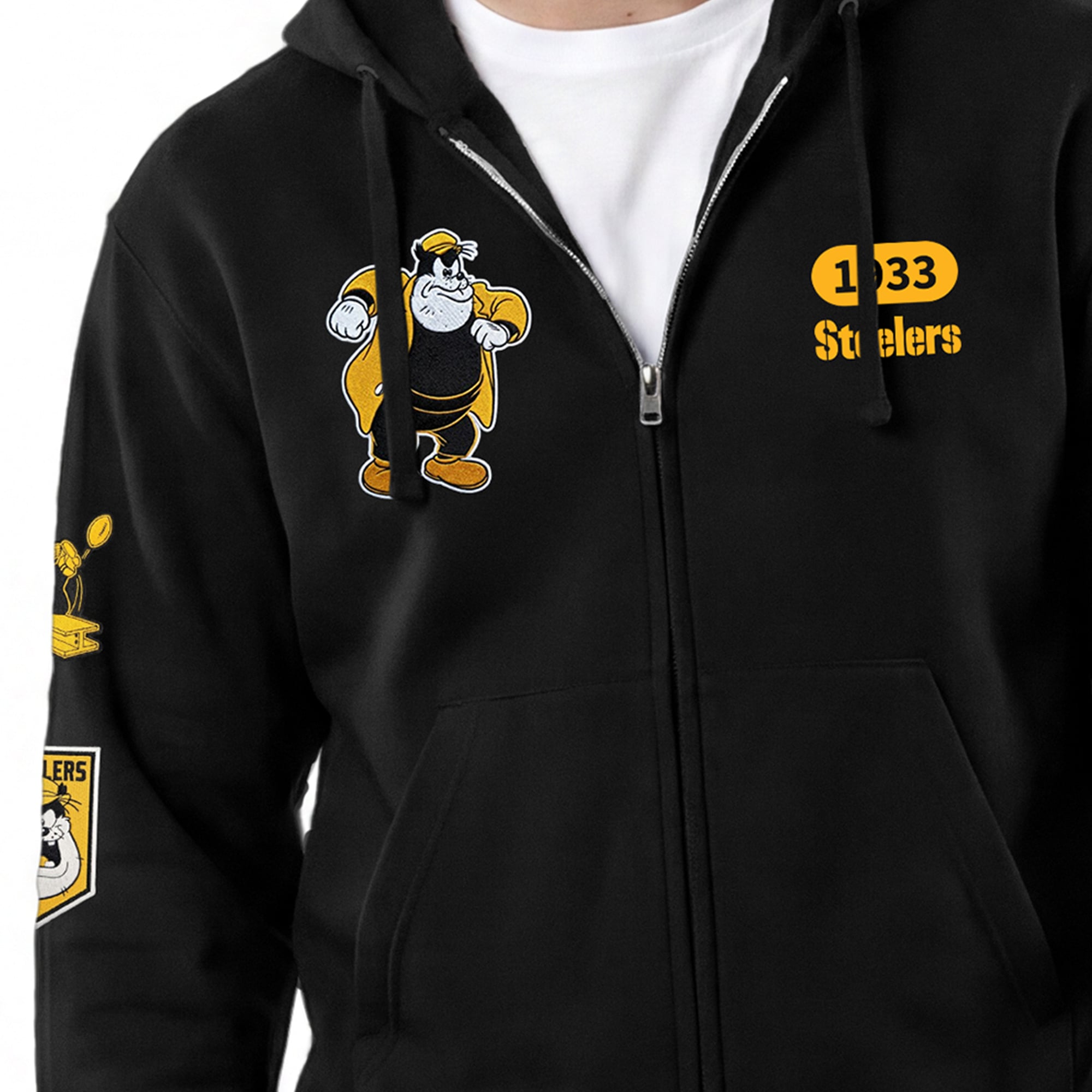 Men's Disney x Champion Black Pittsburgh Steelers Pete All-Star Full-Zip Hoodie