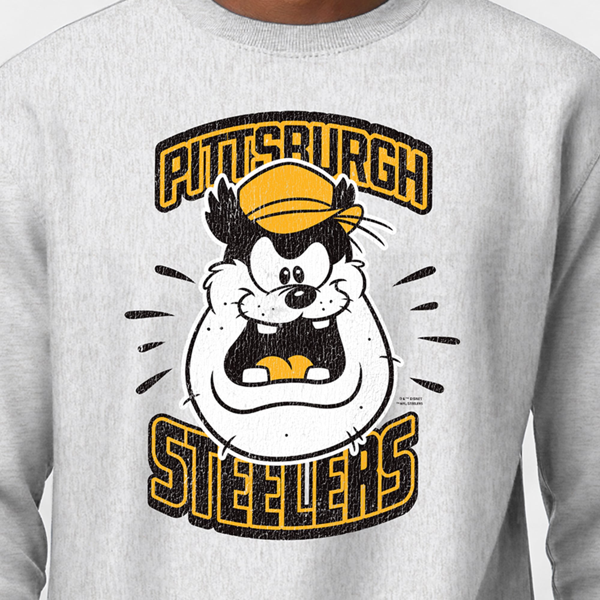 Sweat-shirt homme Disney x Champion gris chiné Pittsburgh Steelers Pete Reverse Weave