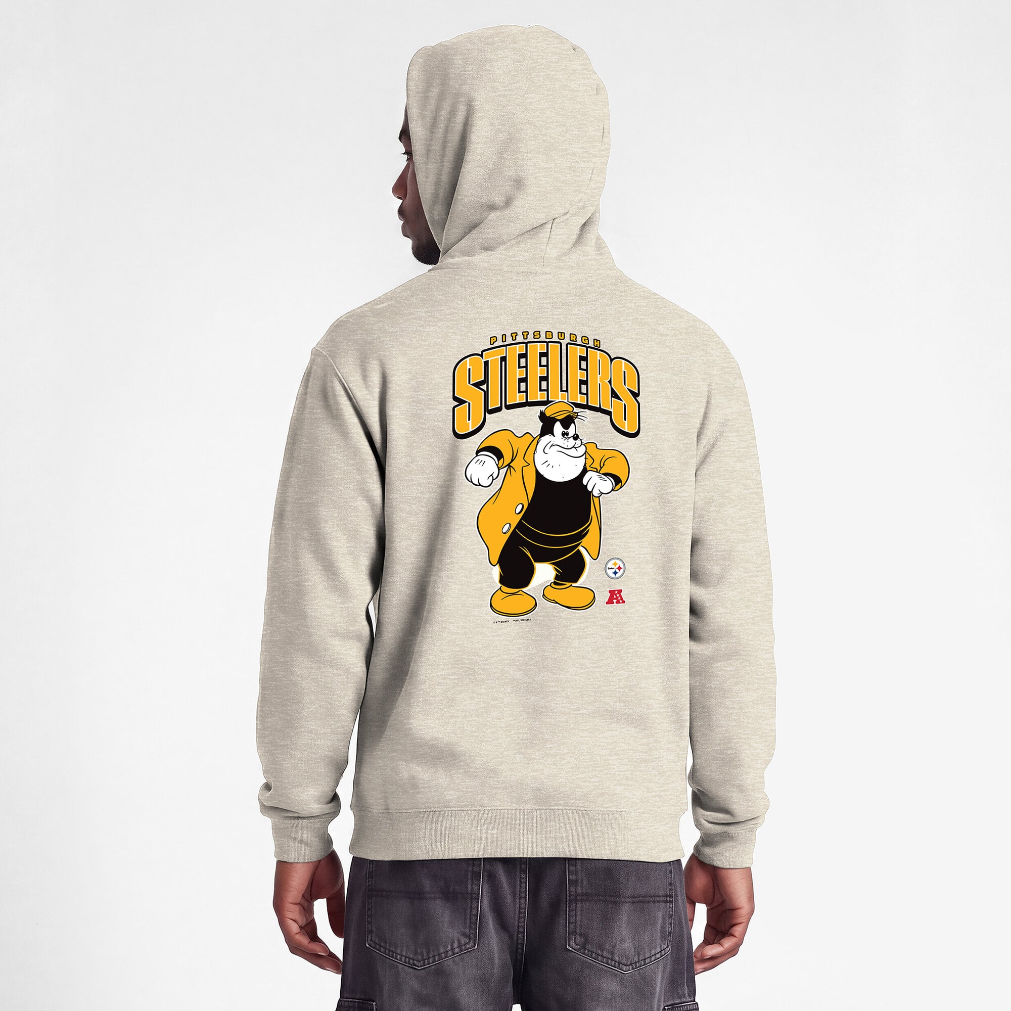 Men's Disney x Champion  Oatmeal Pittsburgh Steelers Powerblend Fullback Hoodie