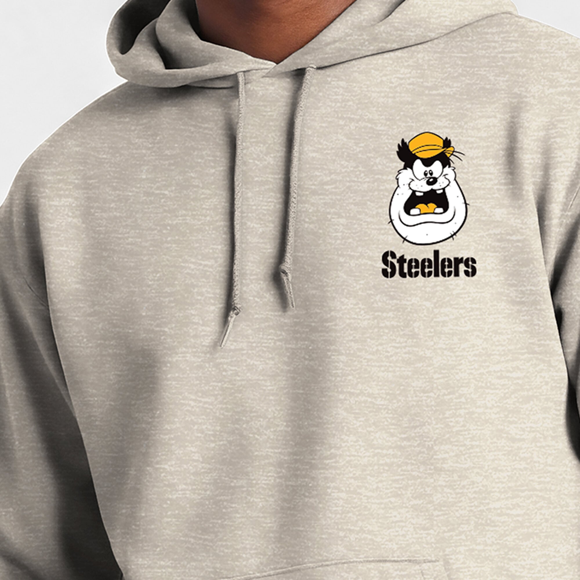 Men's Disney x Champion  Oatmeal Pittsburgh Steelers Powerblend Fullback Hoodie