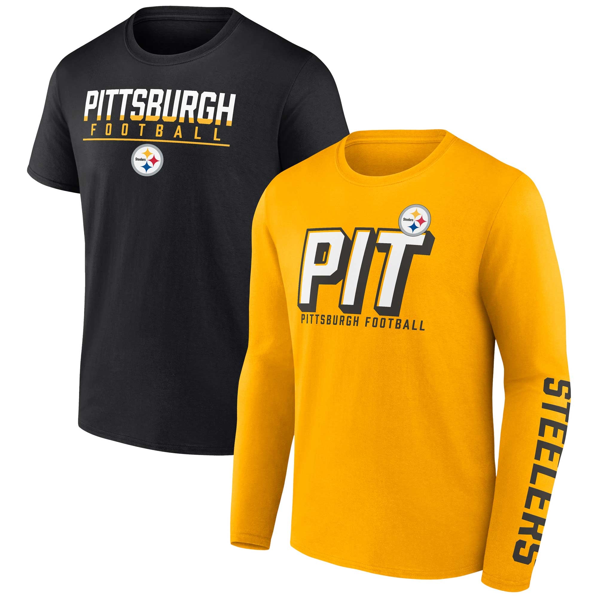 Ensemble de deux t-shirts Fanatics pour hommes, or/noir, Pittsburgh Steelers