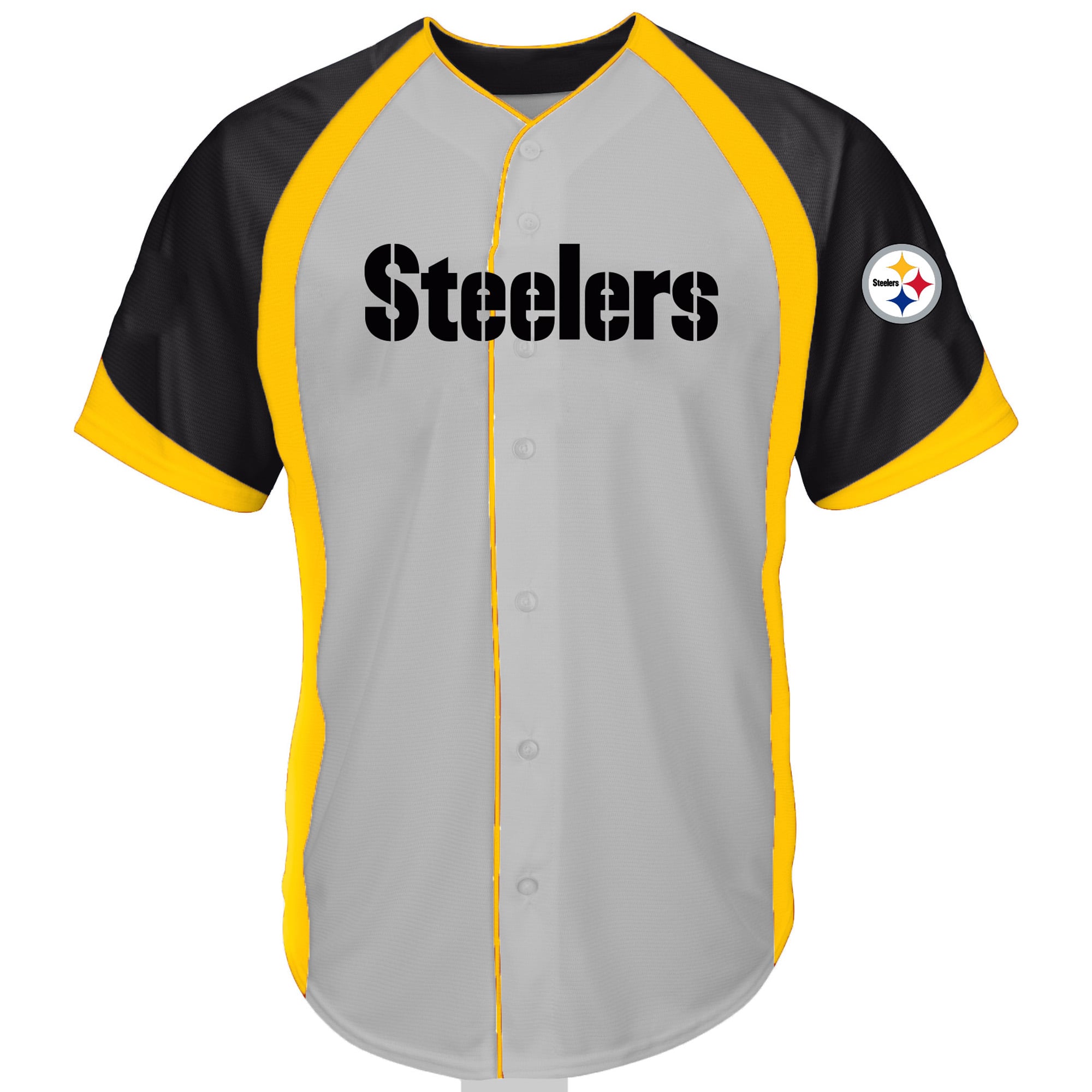 Men's Fanatics Gray Pittsburgh Steelers Big & Tall Button-Up Raglan Fashion Top