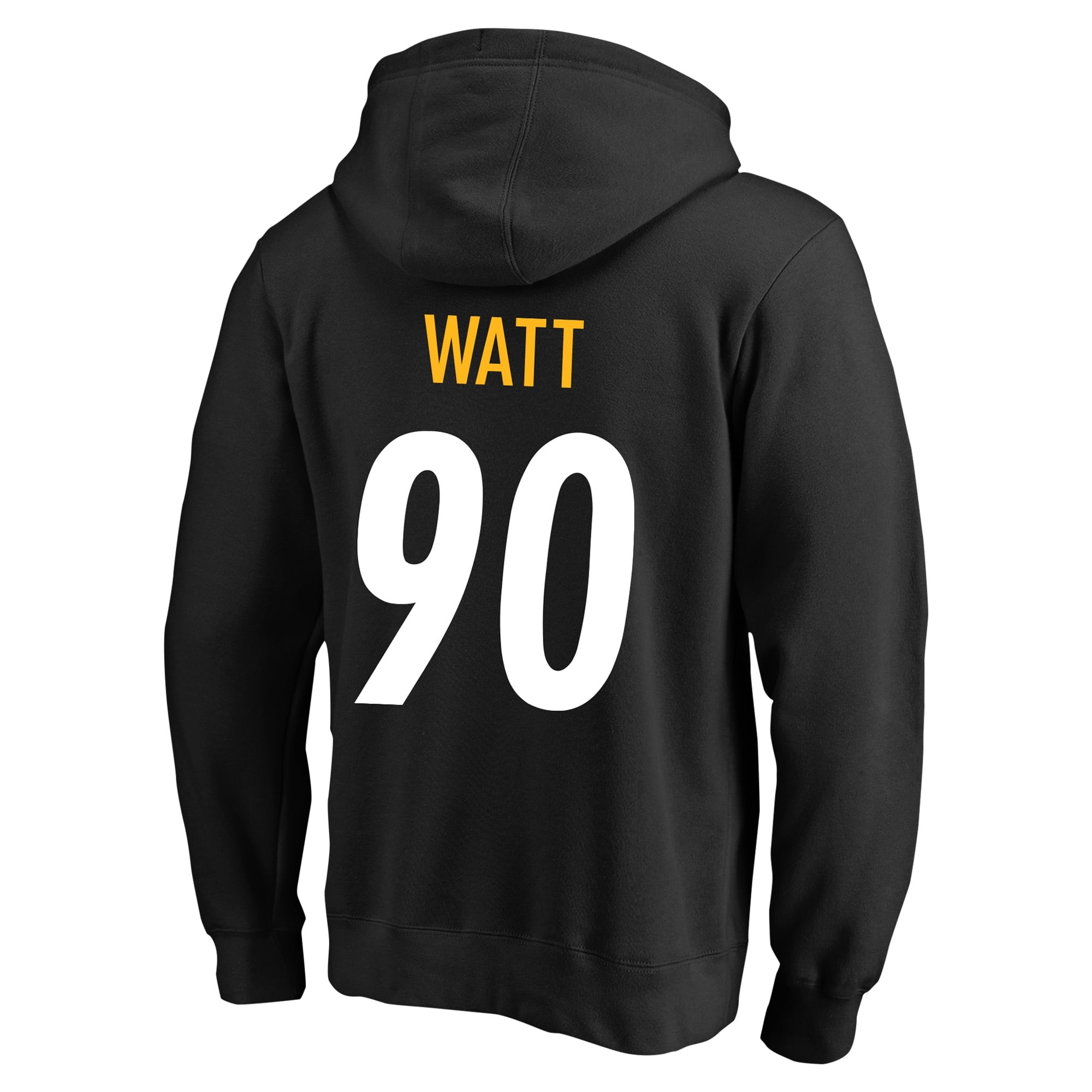 Sweat à capuche polaire Fanatics T.J. Watt noir Pittsburgh Steelers pour homme, grandes tailles, avec nom et numéro
