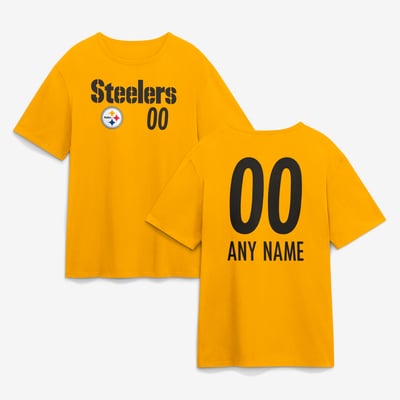 Pittsburgh Steelers  Touchdown Wordmark Personalized Name & Number T-Shirt - Gold