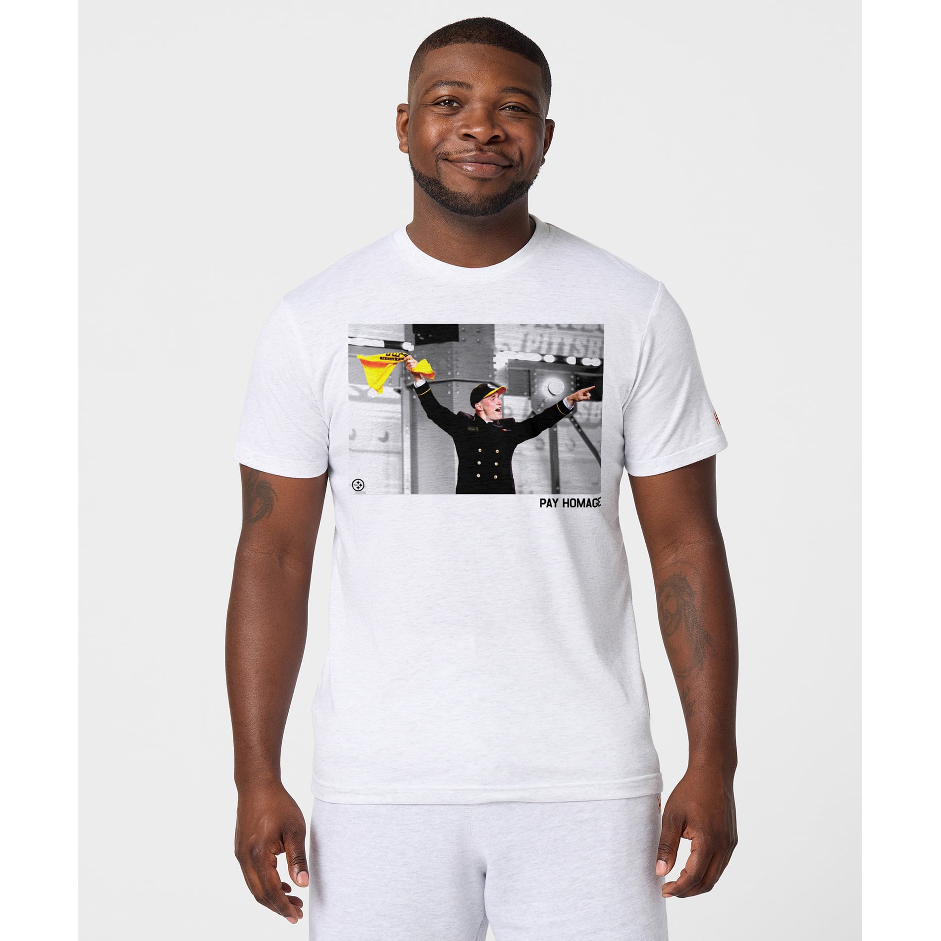 Men's Homage Eli Heidenreich Ash Pittsburgh Steelers Player Graphic T-Shirt