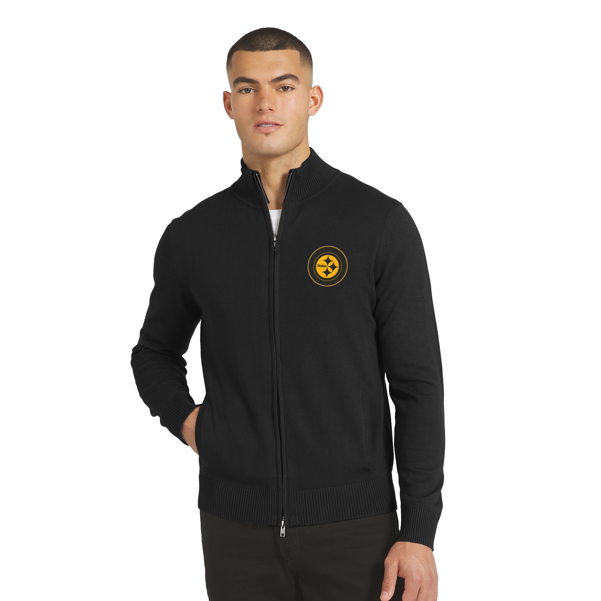Pull zippé noir J. Palmer Pittsburgh Steelers toutes saisons pour homme