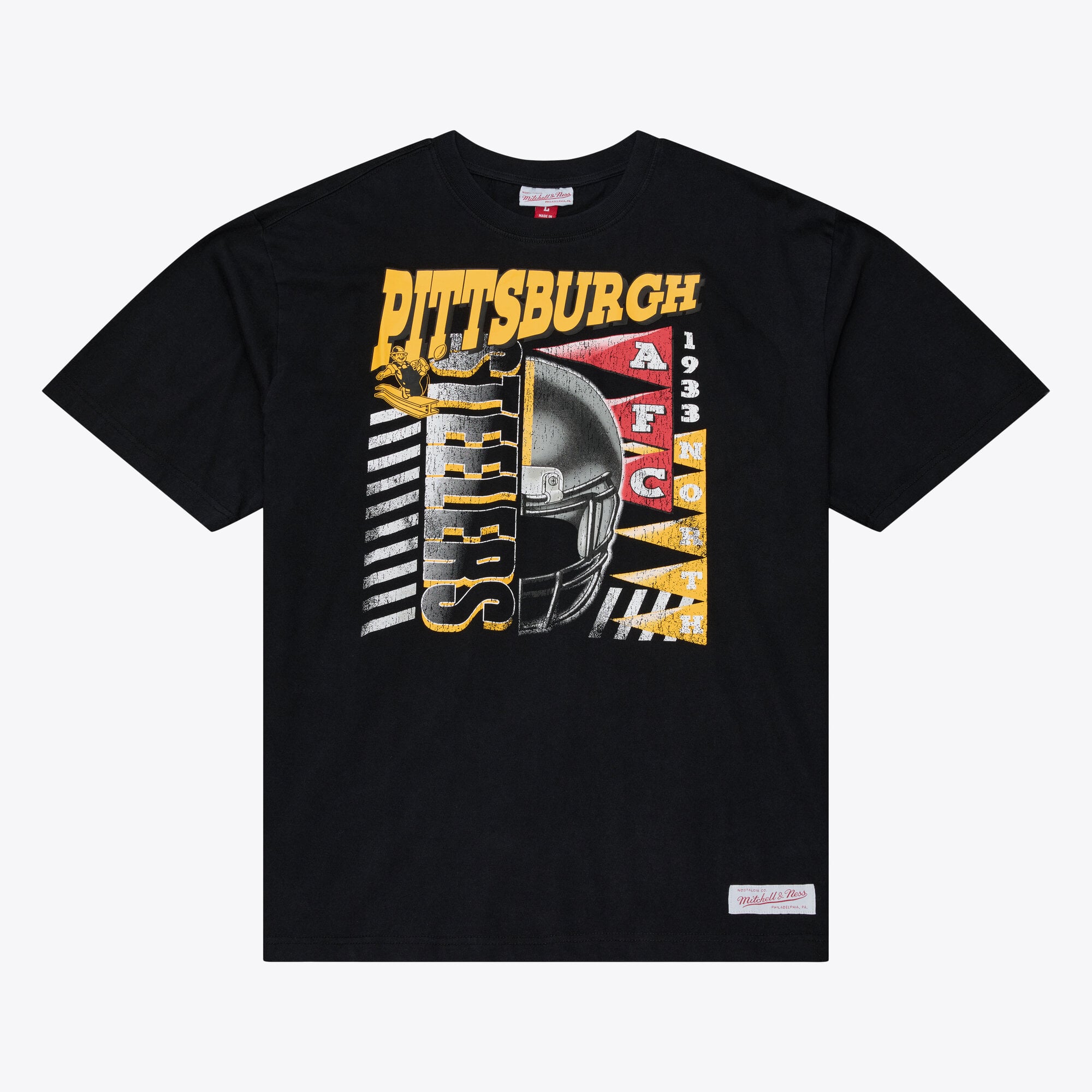 T-shirt à manches courtes Mitchell & Ness noir Pittsburgh Steelers Core Essentials Street Graphic pour homme