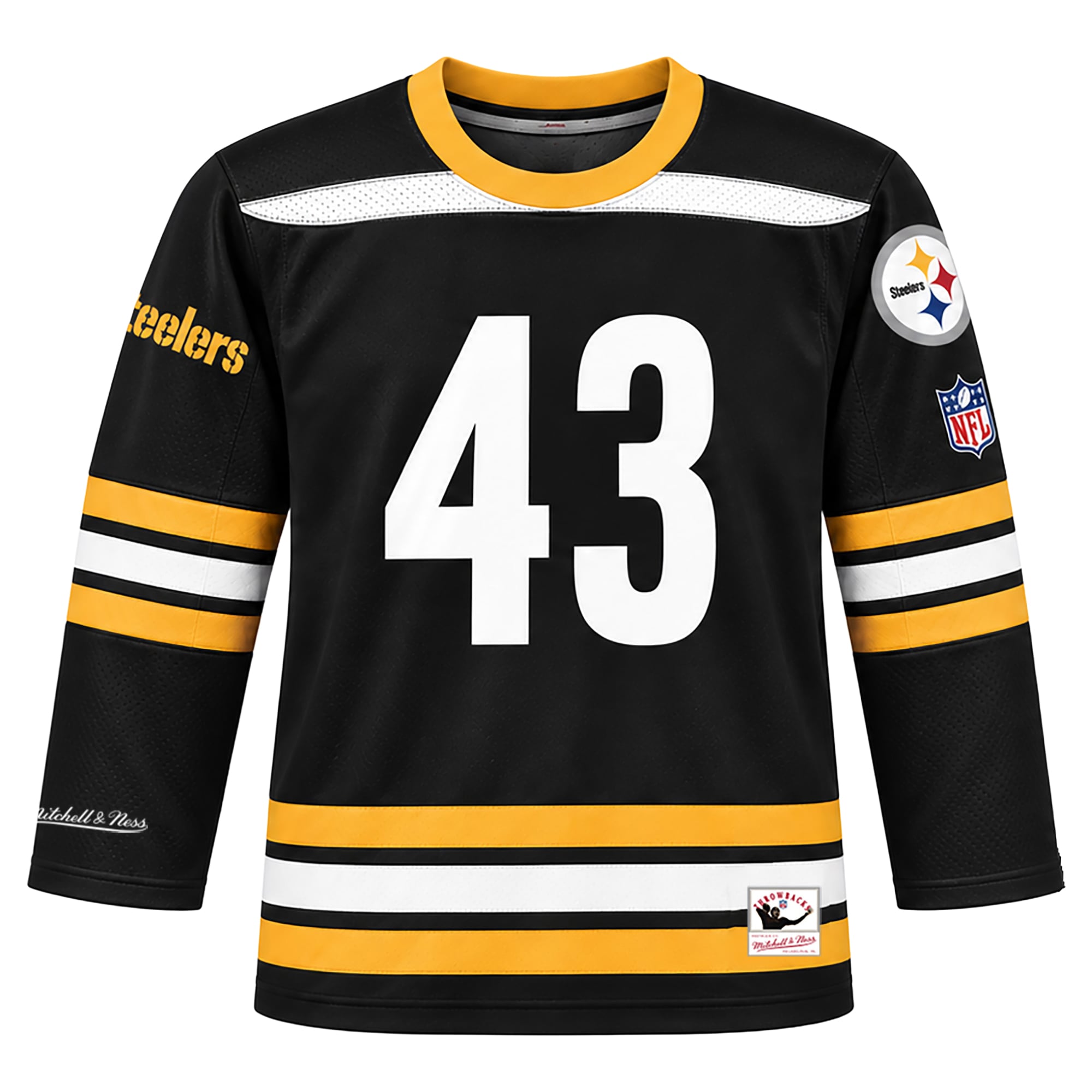 Men's Mitchell & Ness Troy Polamalu Black Pittsburgh Steelers Hockey Jersey