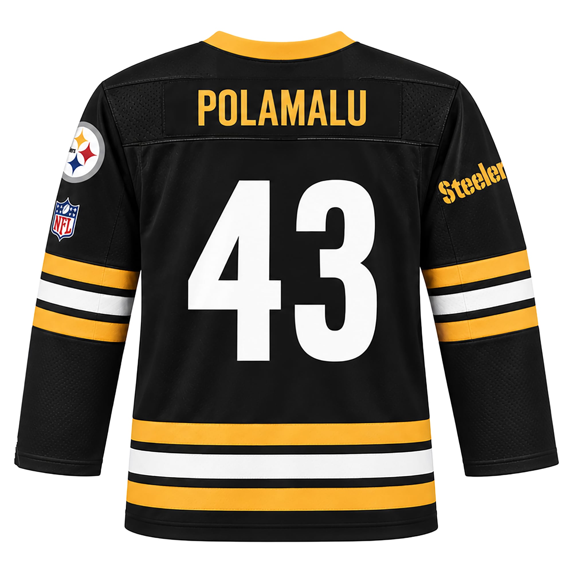 Men's Mitchell & Ness Troy Polamalu Black Pittsburgh Steelers Hockey Jersey
