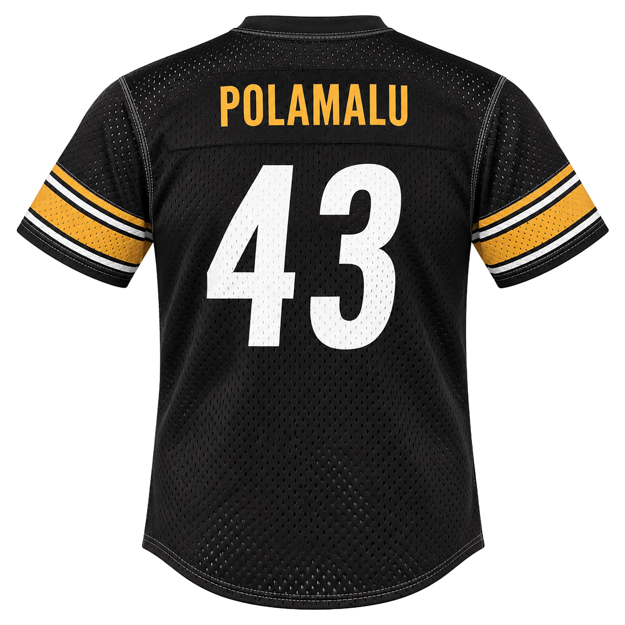 T-shirt à col rond en maille Mitchell & Ness Troy Polamalu noir, joueur retraité des Steelers de Pittsburgh, pour homme