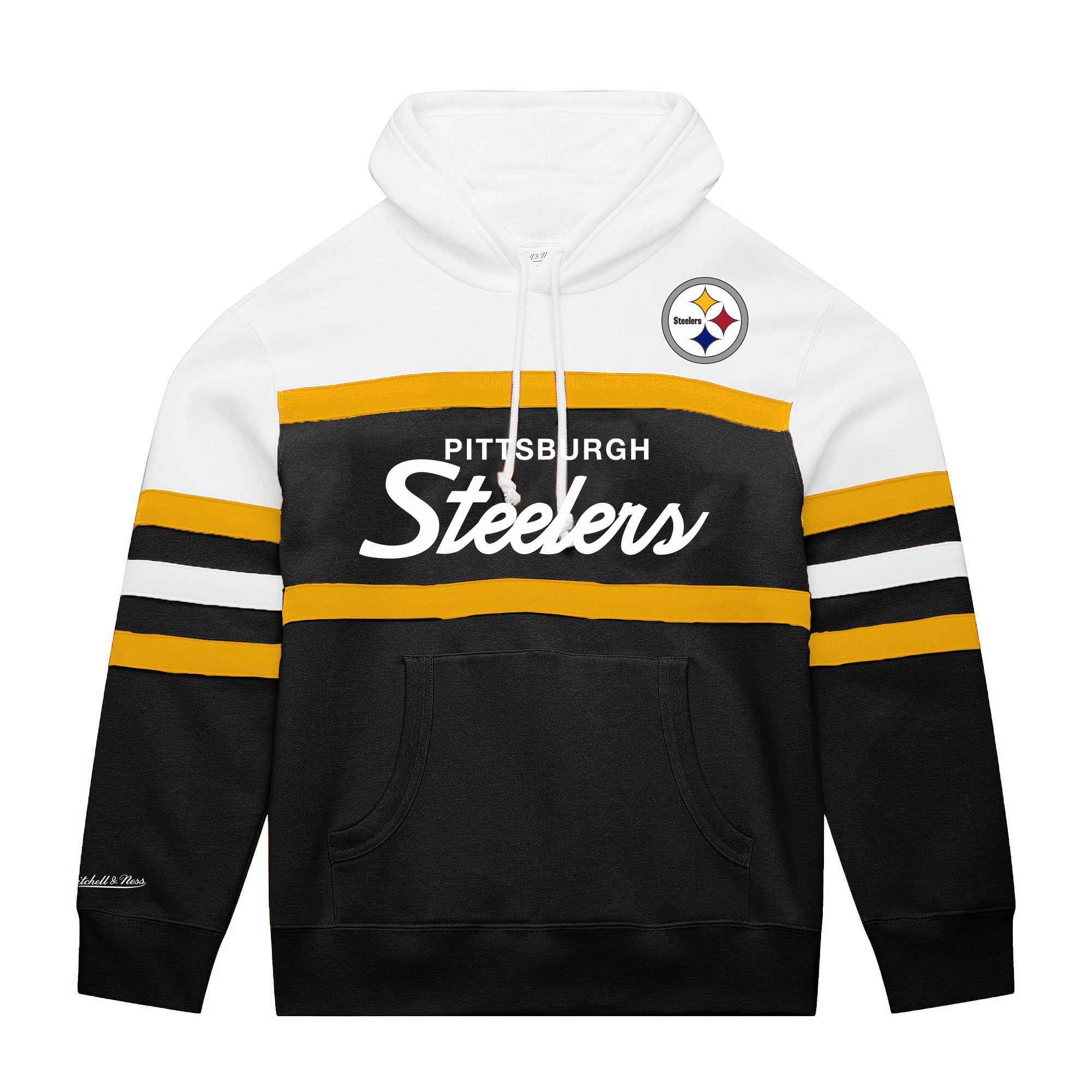 Men's Mitchell & Ness  White/Black Pittsburgh Steelers Big Tall Head Coach Hoodie