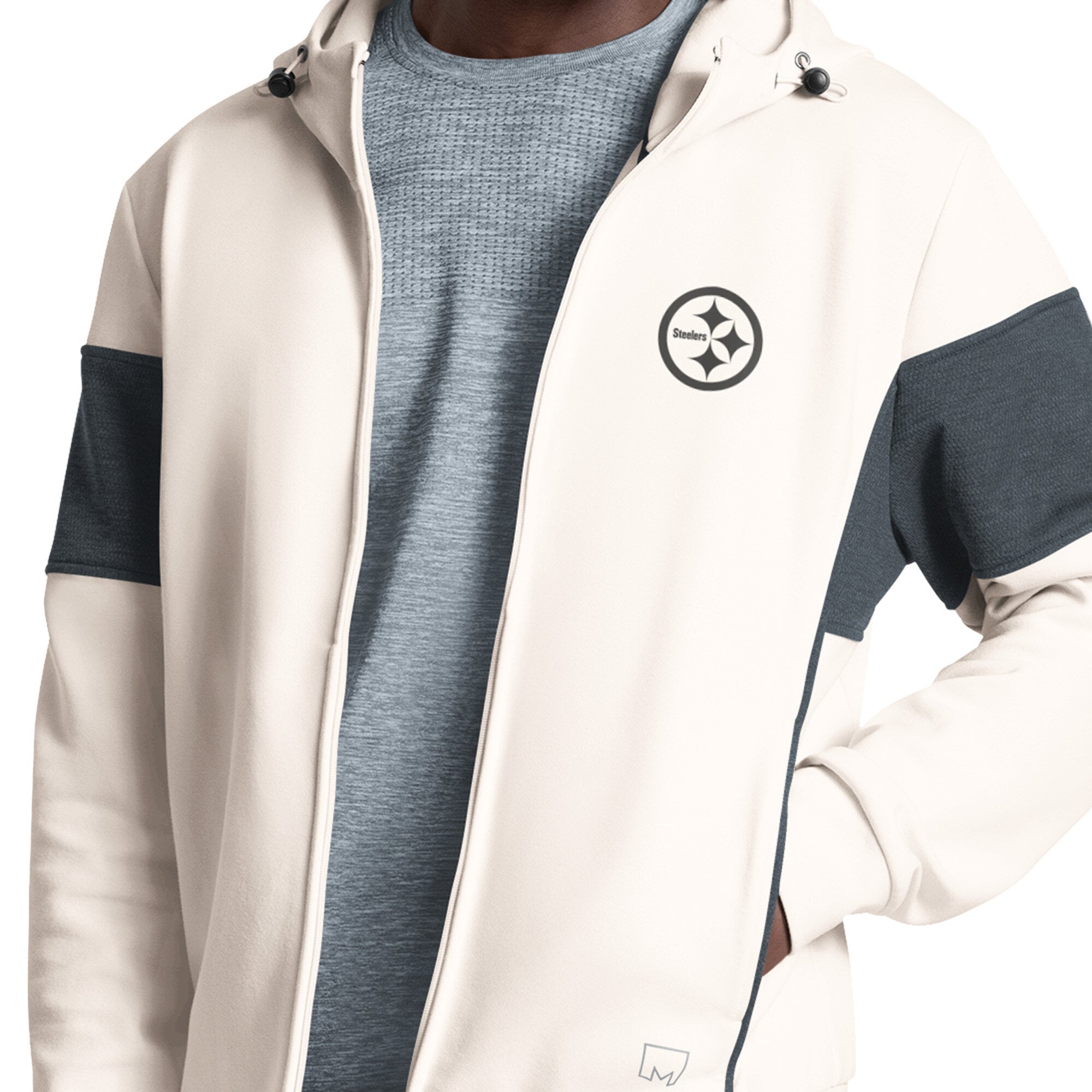Men's MSX by Michael Strahan Cream Pittsburgh Steelers Competition Full-Zip Tri-Blend Hoodie