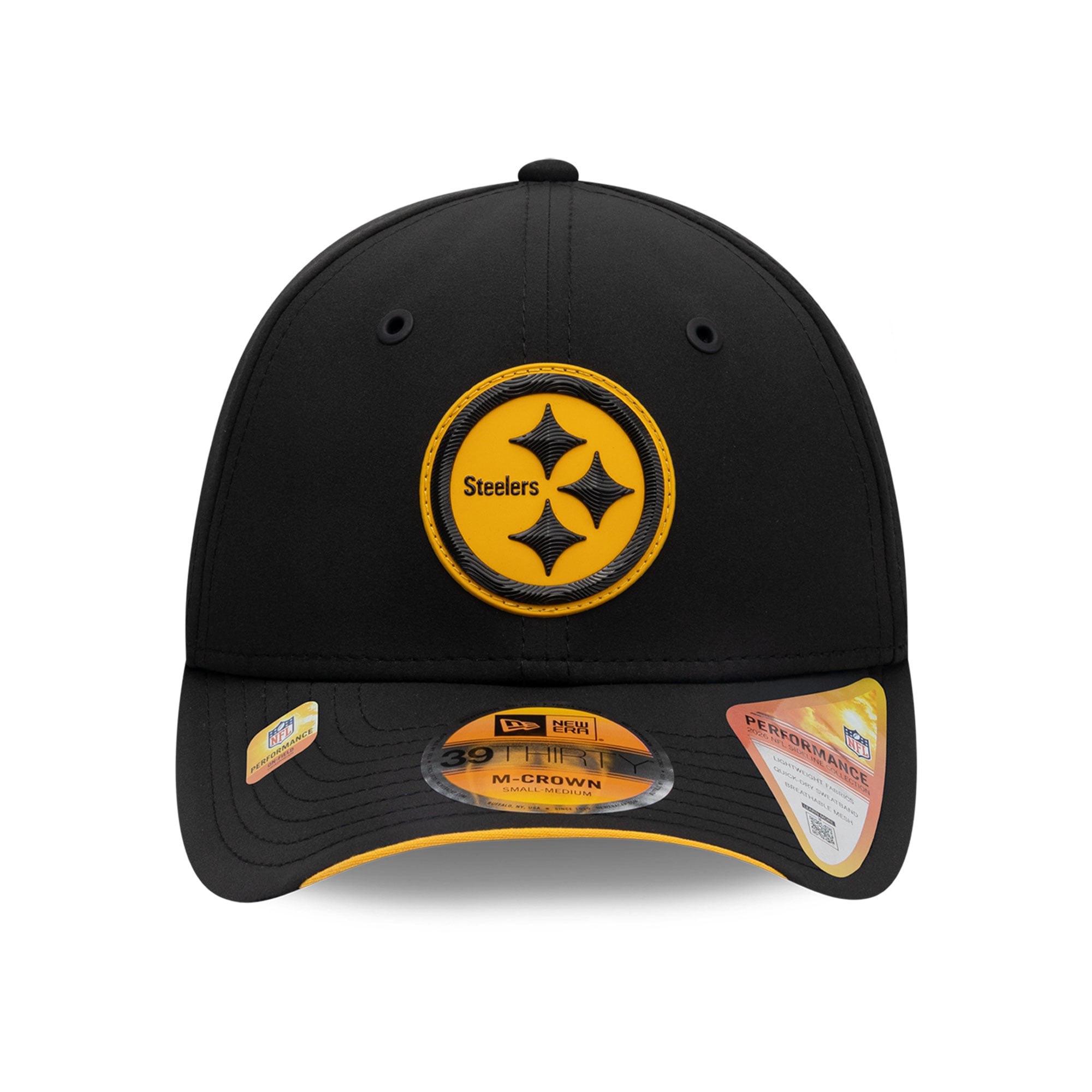 Casquette New Era noire Pittsburgh Steelers 2026 Sideline 39THIRTY M-Crown Flex pour homme