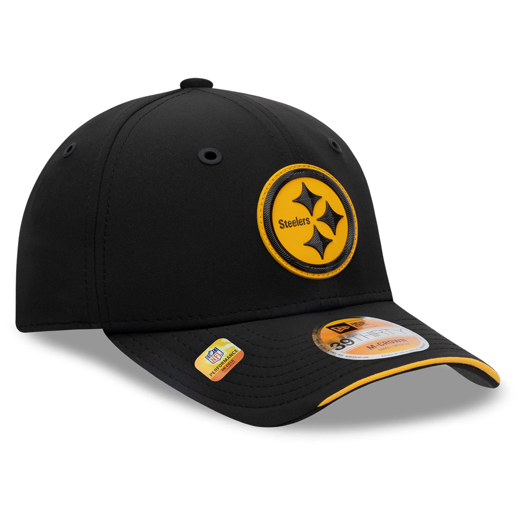 Casquette New Era noire Pittsburgh Steelers 2026 Sideline 39THIRTY M-Crown Flex pour homme