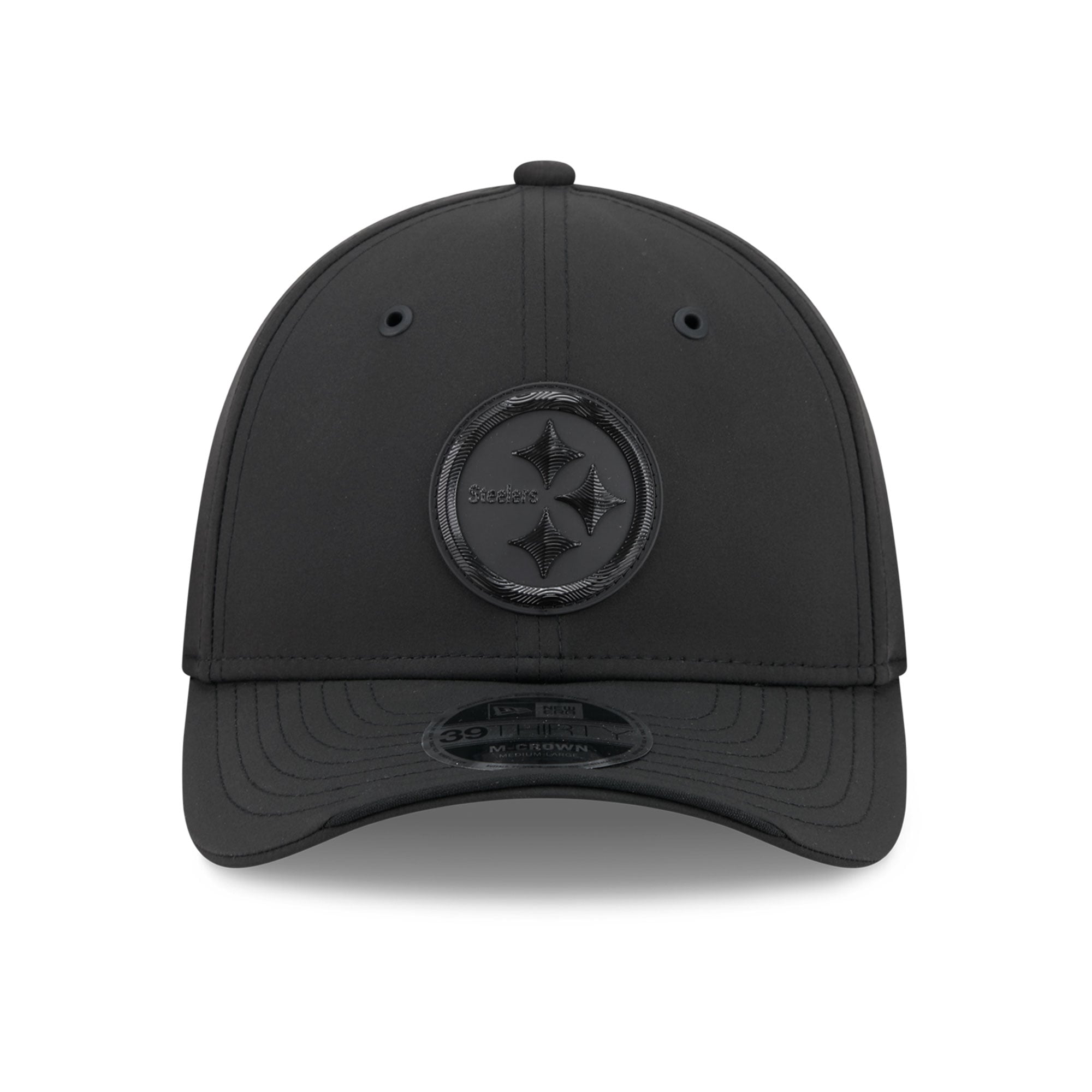 Casquette extensible New Era noire Pittsburgh Steelers 2026 Sideline 39THIRTY M-Crown pour homme