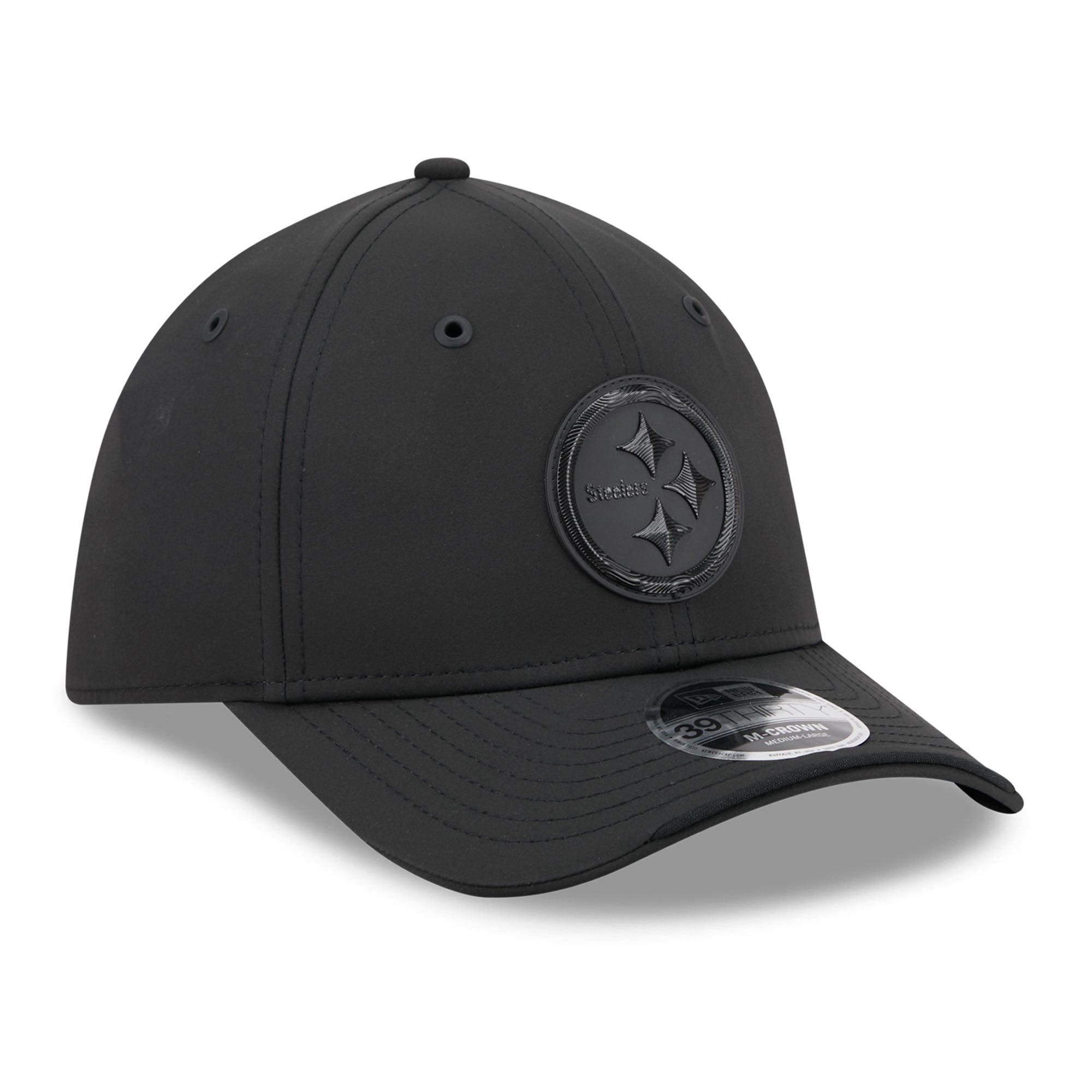 Casquette extensible New Era noire Pittsburgh Steelers 2026 Sideline 39THIRTY M-Crown pour homme