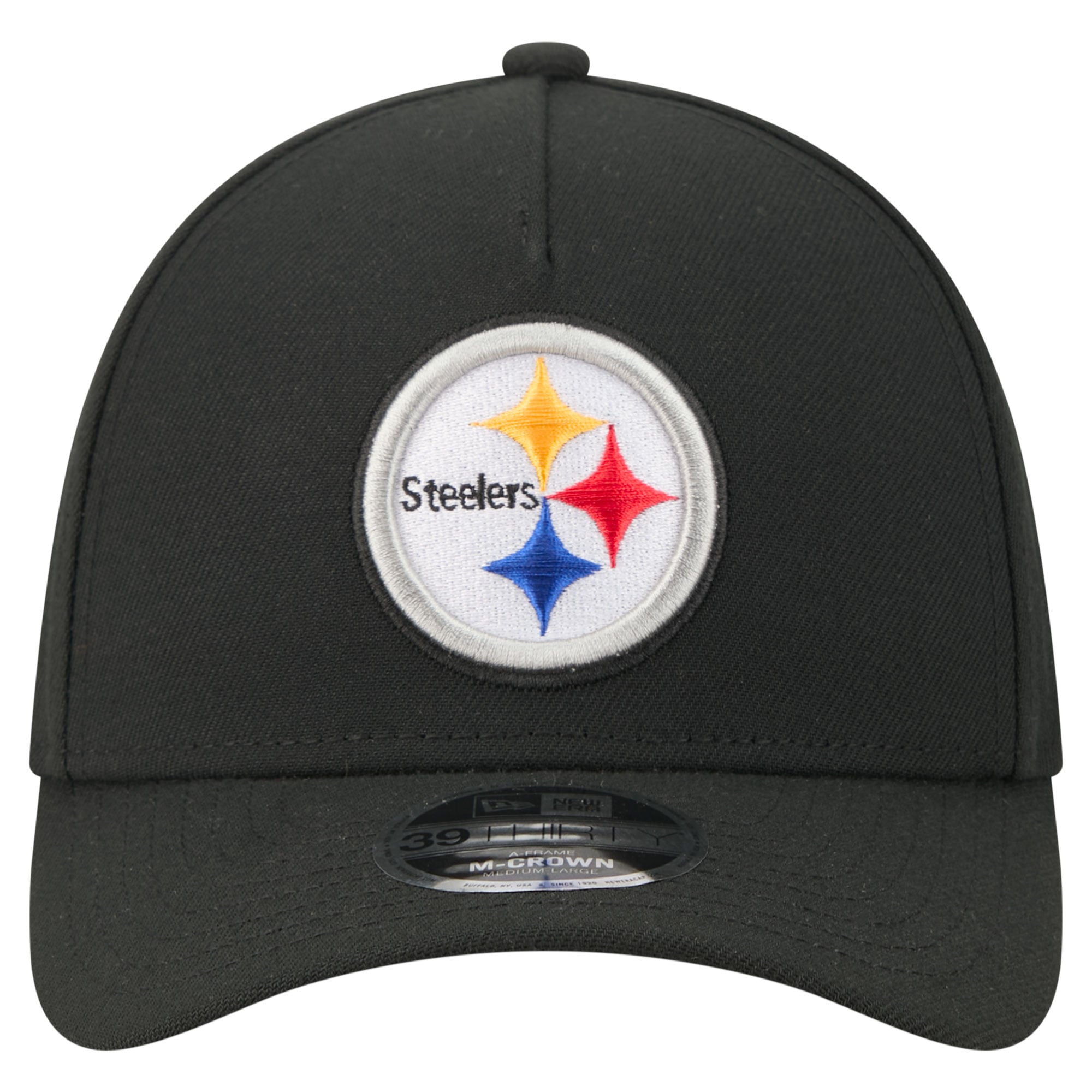 Men's New Era Black Pittsburgh Steelers 39THIRTY M-Crown A-Frame Stretch Hat
