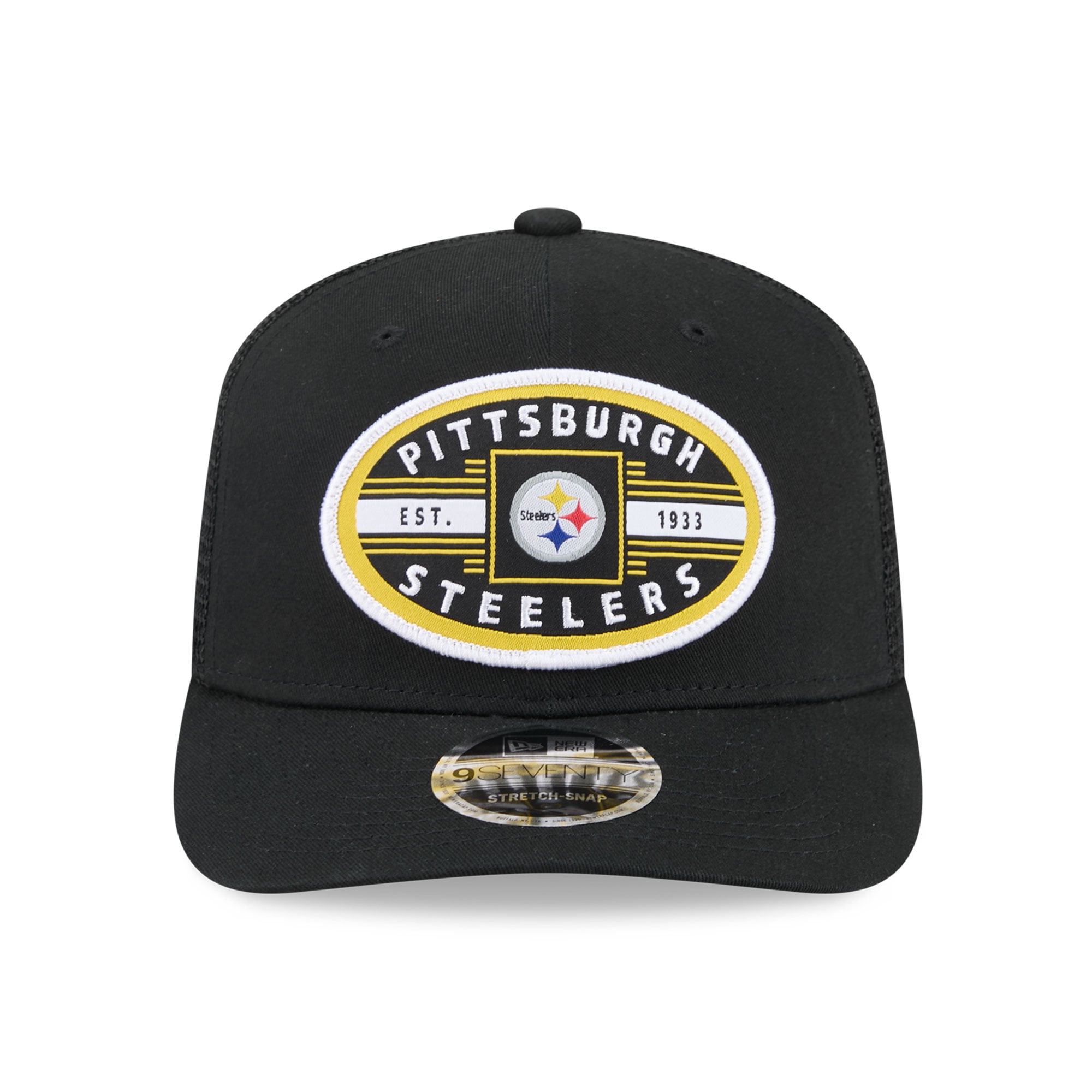 Casquette trucker New Era noire Pittsburgh Steelers Collegiate 9SEVENTY pour homme