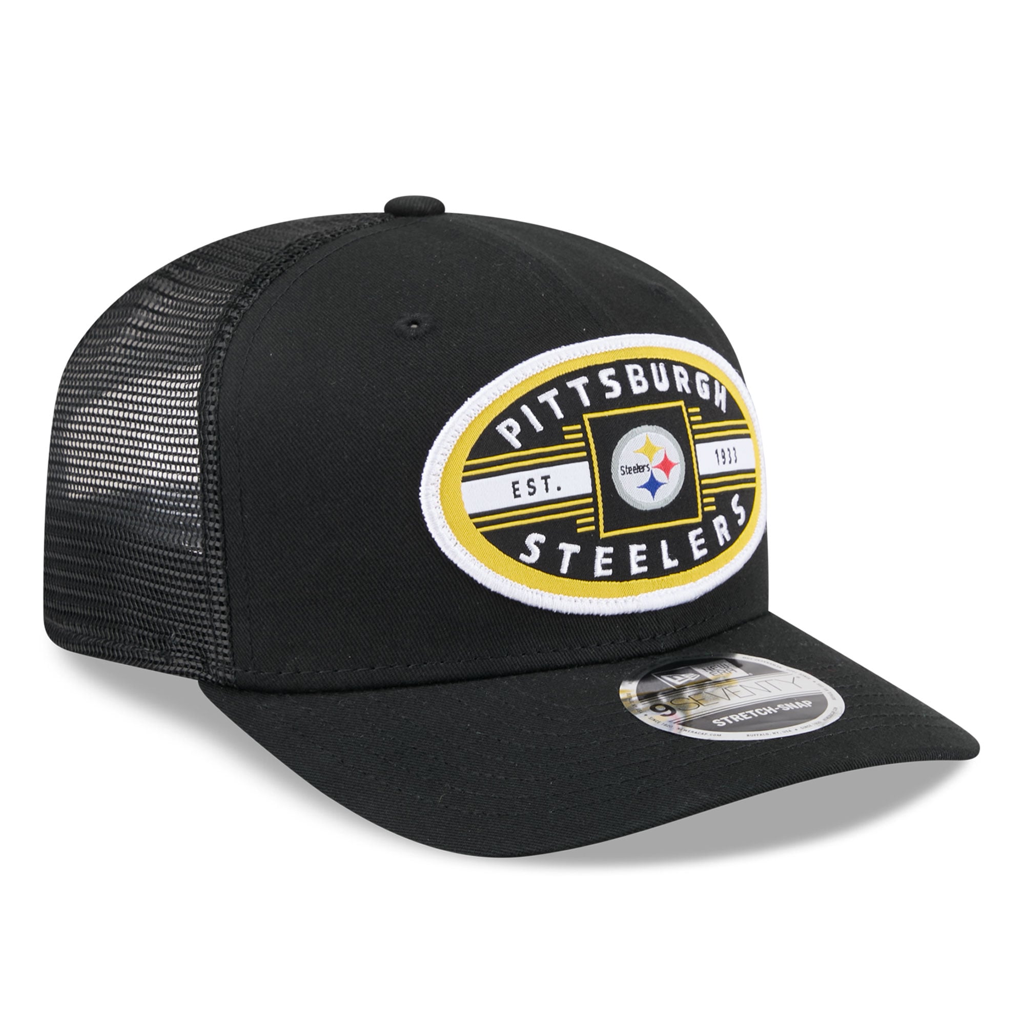Casquette trucker New Era noire Pittsburgh Steelers Collegiate 9SEVENTY pour homme