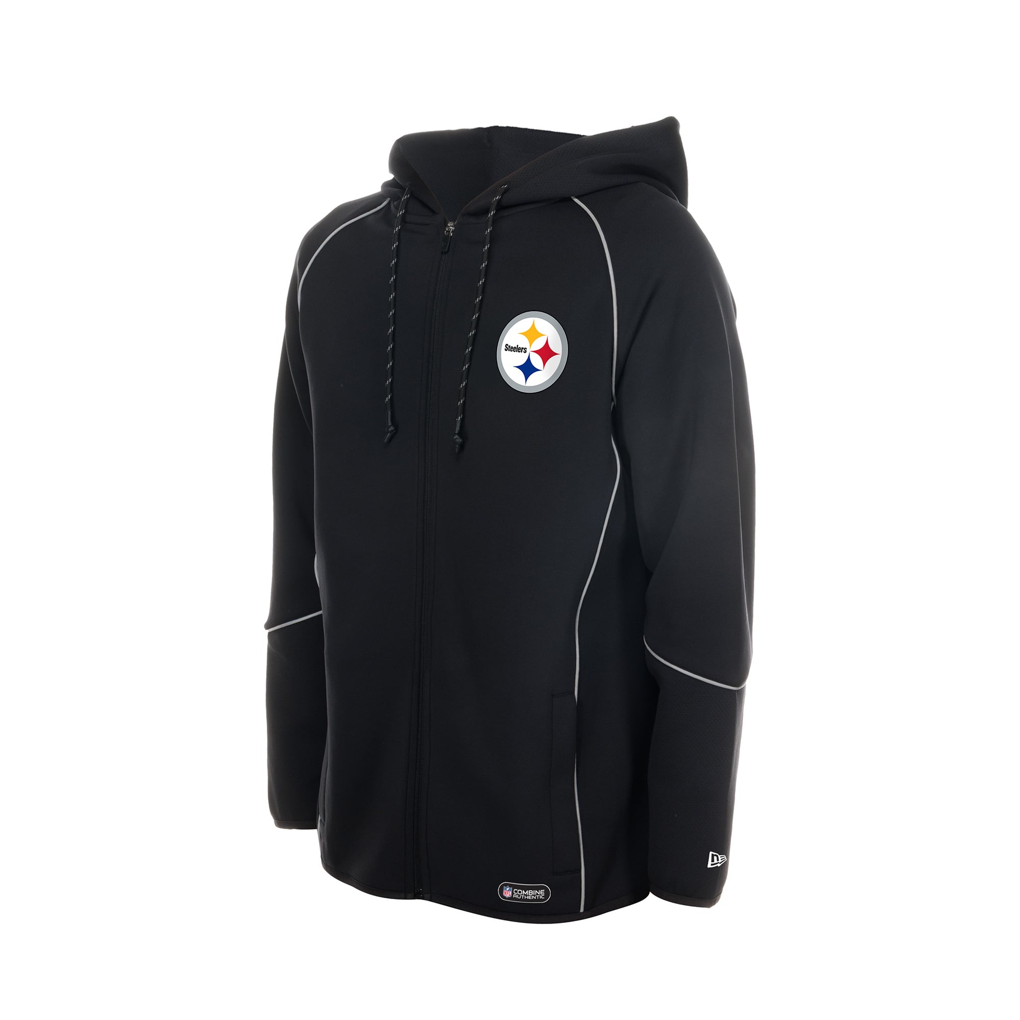 Sweat à capuche zippé New Era noir Pittsburgh Steelers Combine Authentic Raglan pour homme