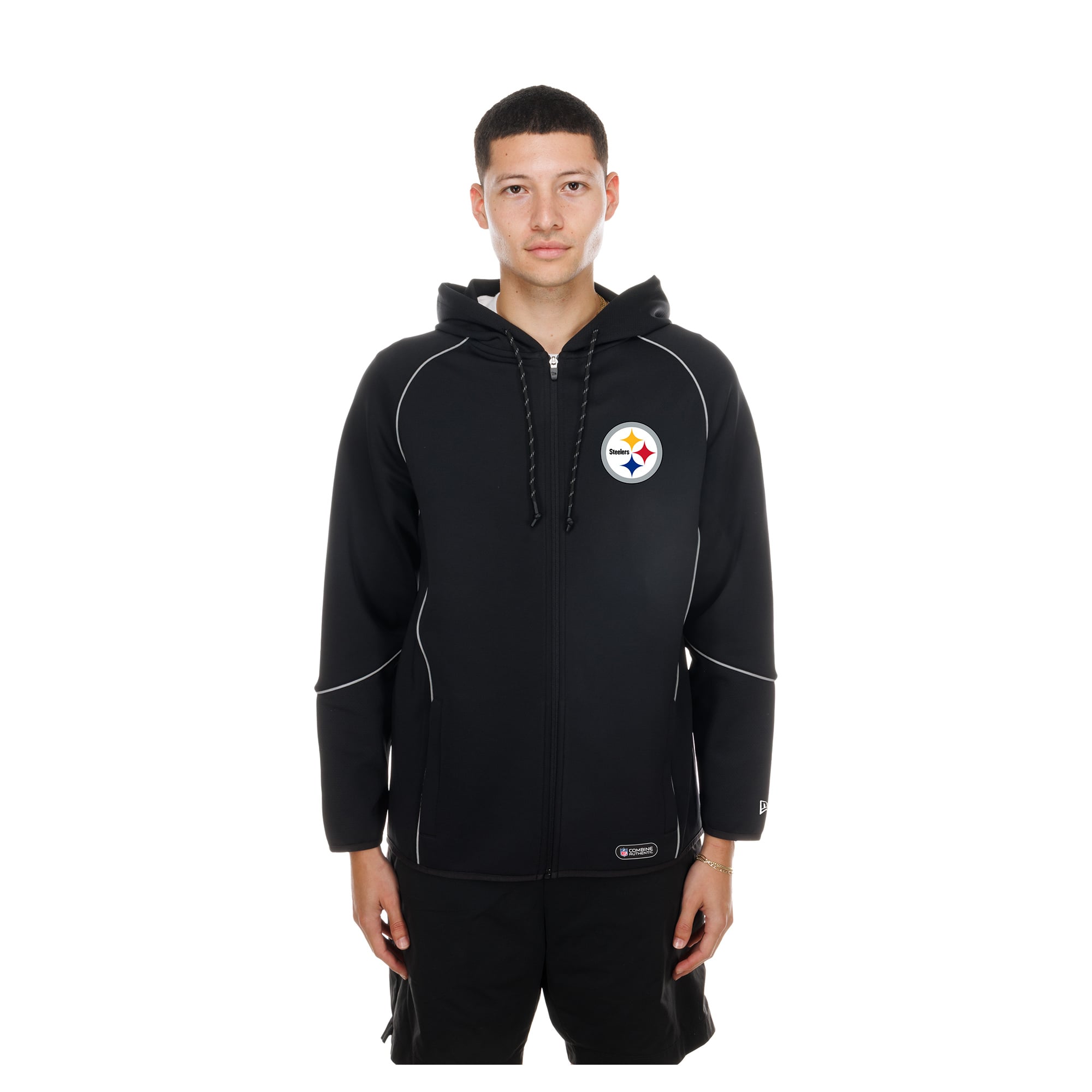 Sweat à capuche zippé New Era noir Pittsburgh Steelers Combine Authentic Raglan pour homme