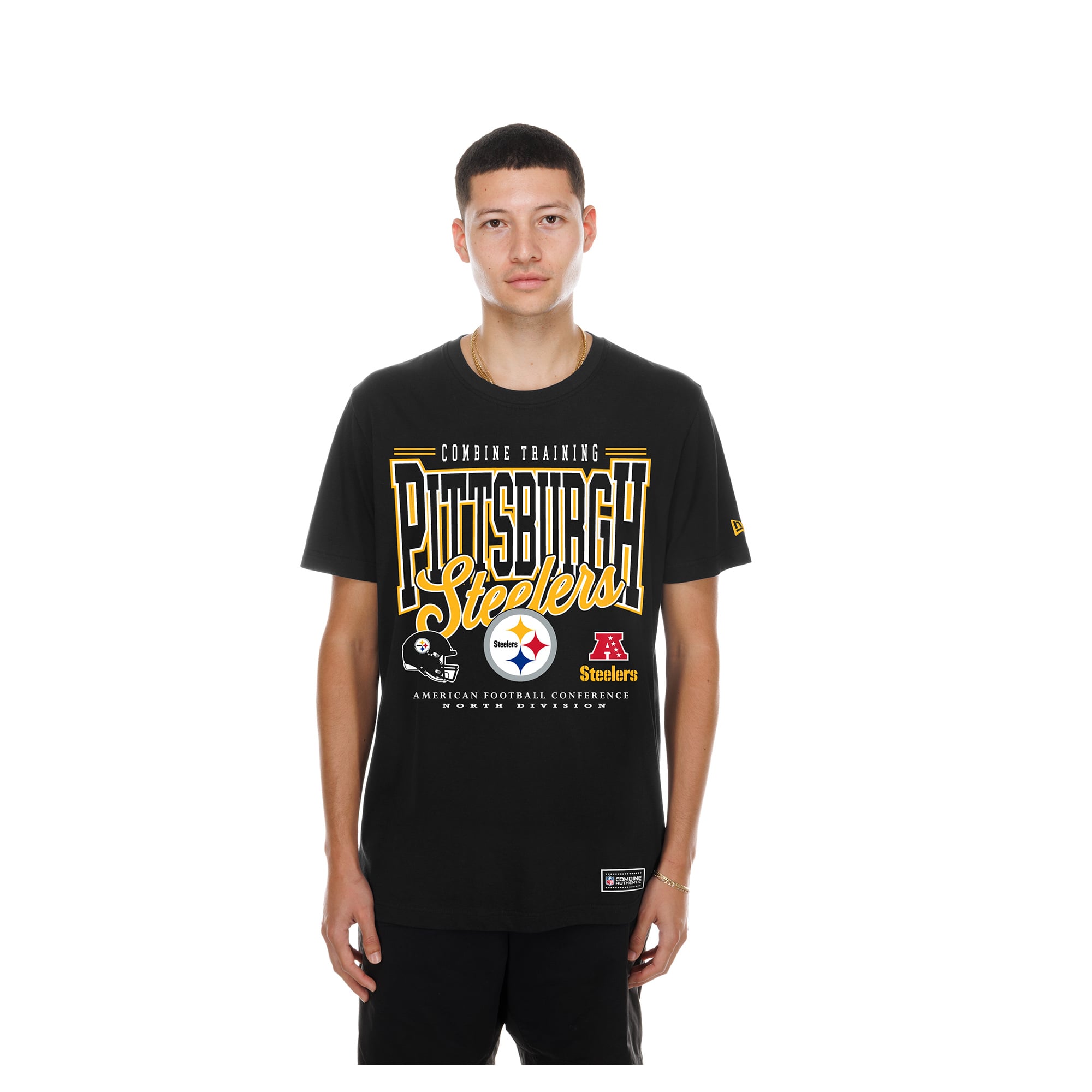 T-shirt authentique New Era noir Pittsburgh Steelers Combine pour homme