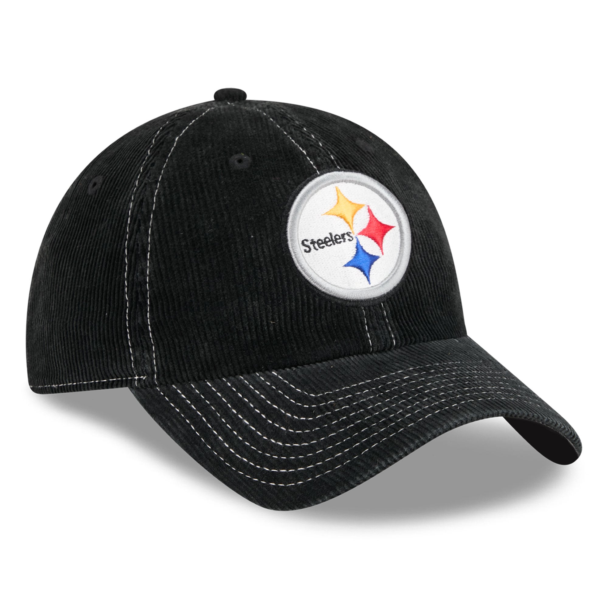Casquette New Era noire Pittsburgh Steelers en velours côtelé pour homme, style classique décontracté et ajustable