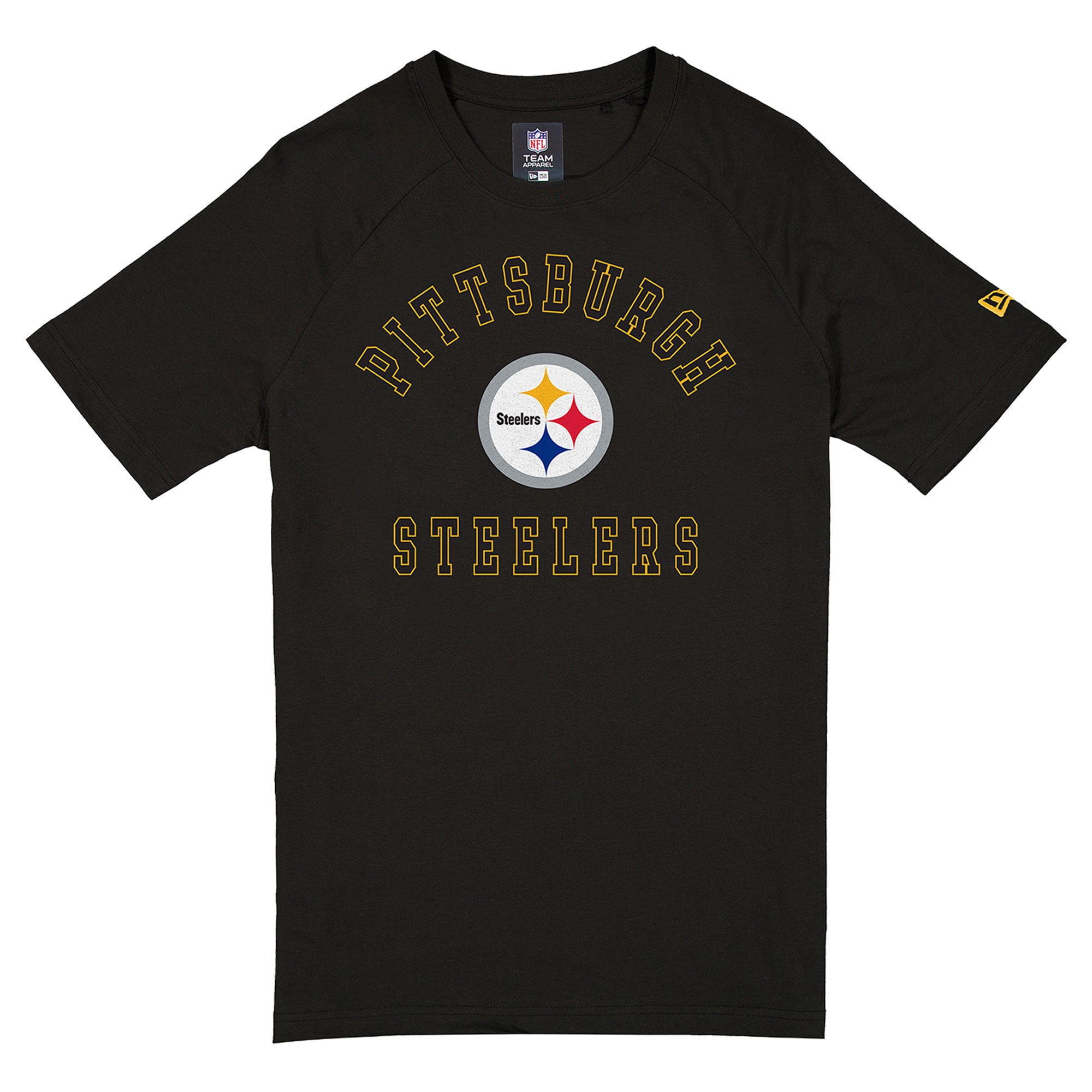 T-shirt fonctionnel New Era noir pour homme, représentant les Steelers de Pittsburgh.