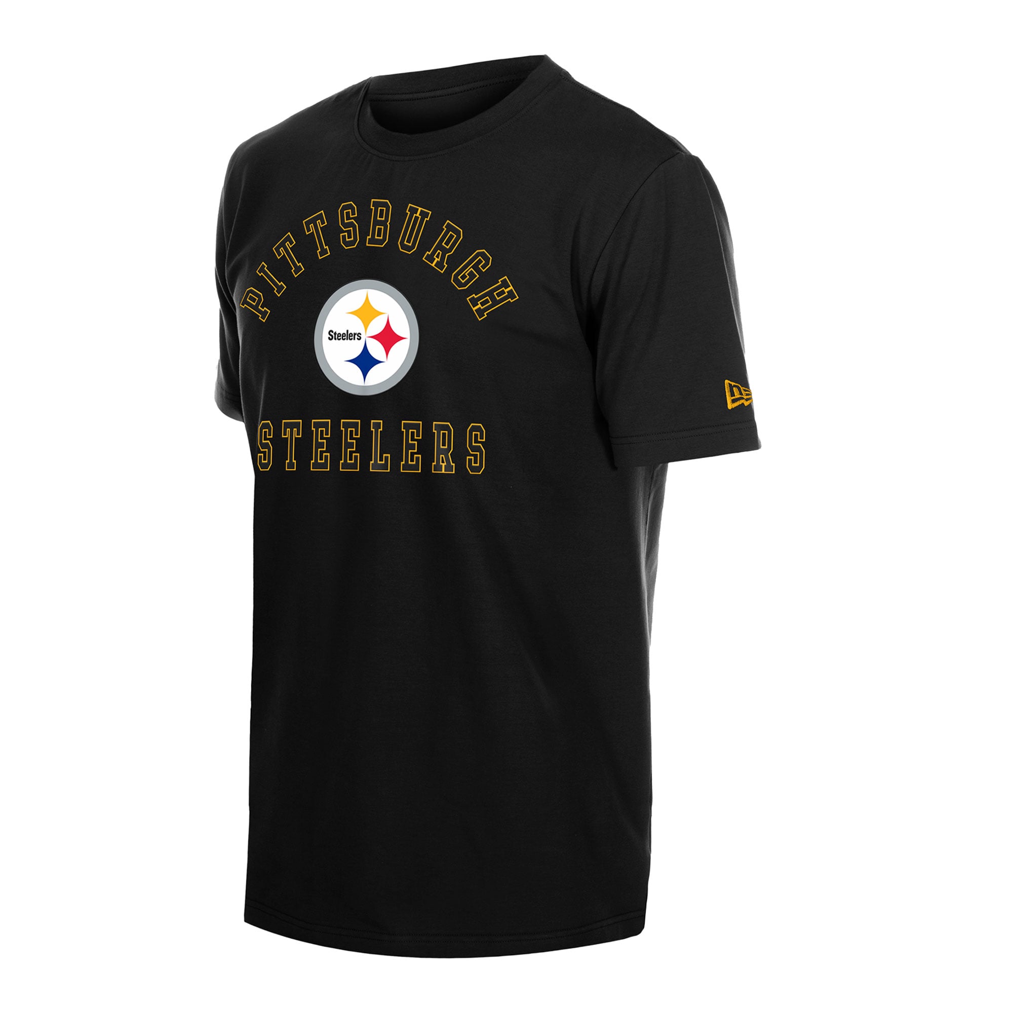 T-shirt fonctionnel New Era noir pour homme, représentant les Steelers de Pittsburgh.