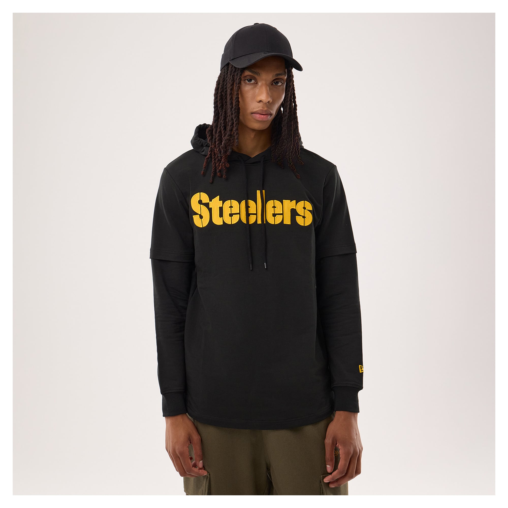 Men's New Era Black Pittsburgh Steelers Functional Fandom Twofer Hoodie