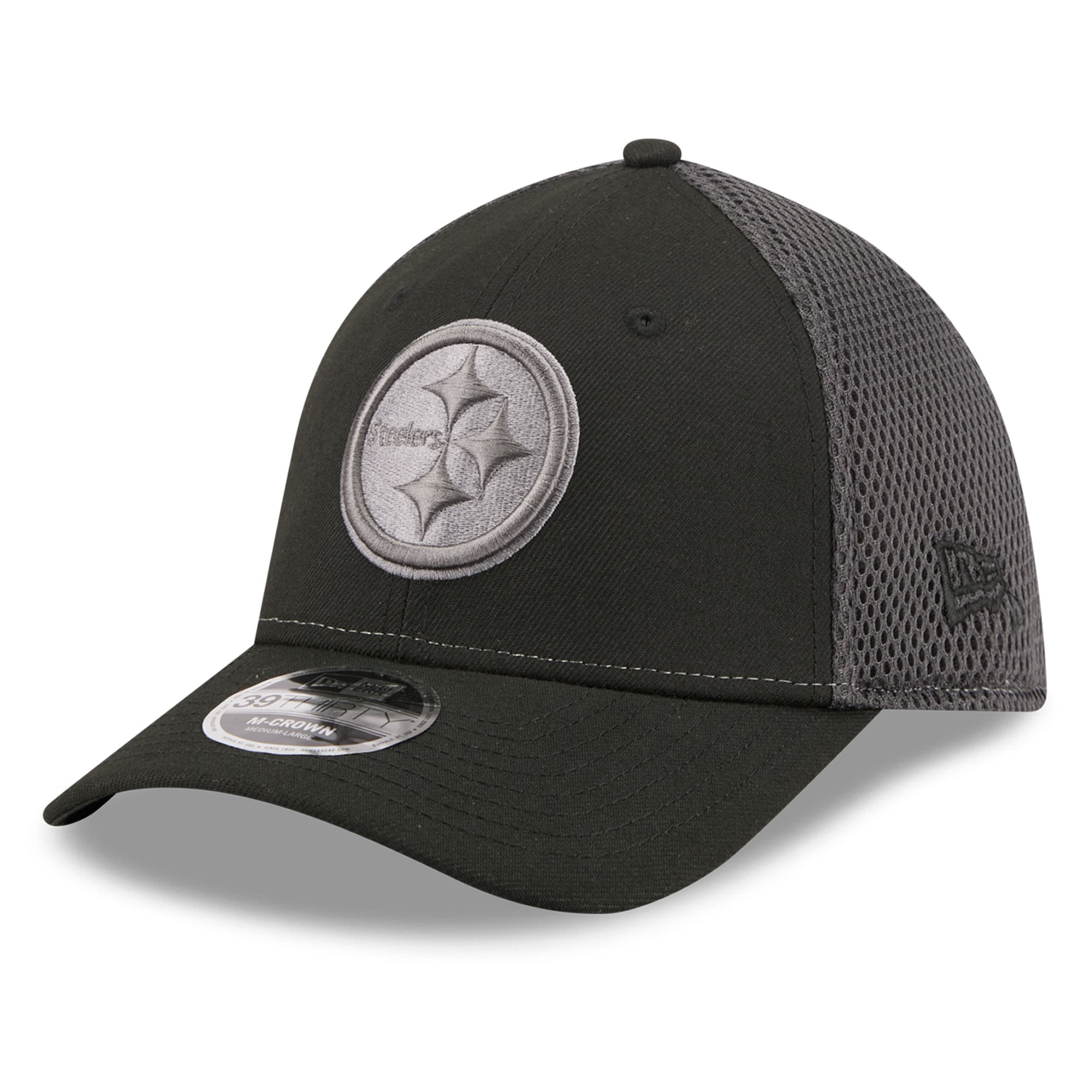 Casquette New Era noire Pittsburgh Steelers Neo Mesh 39THIRTY M-Crown Stretch pour homme