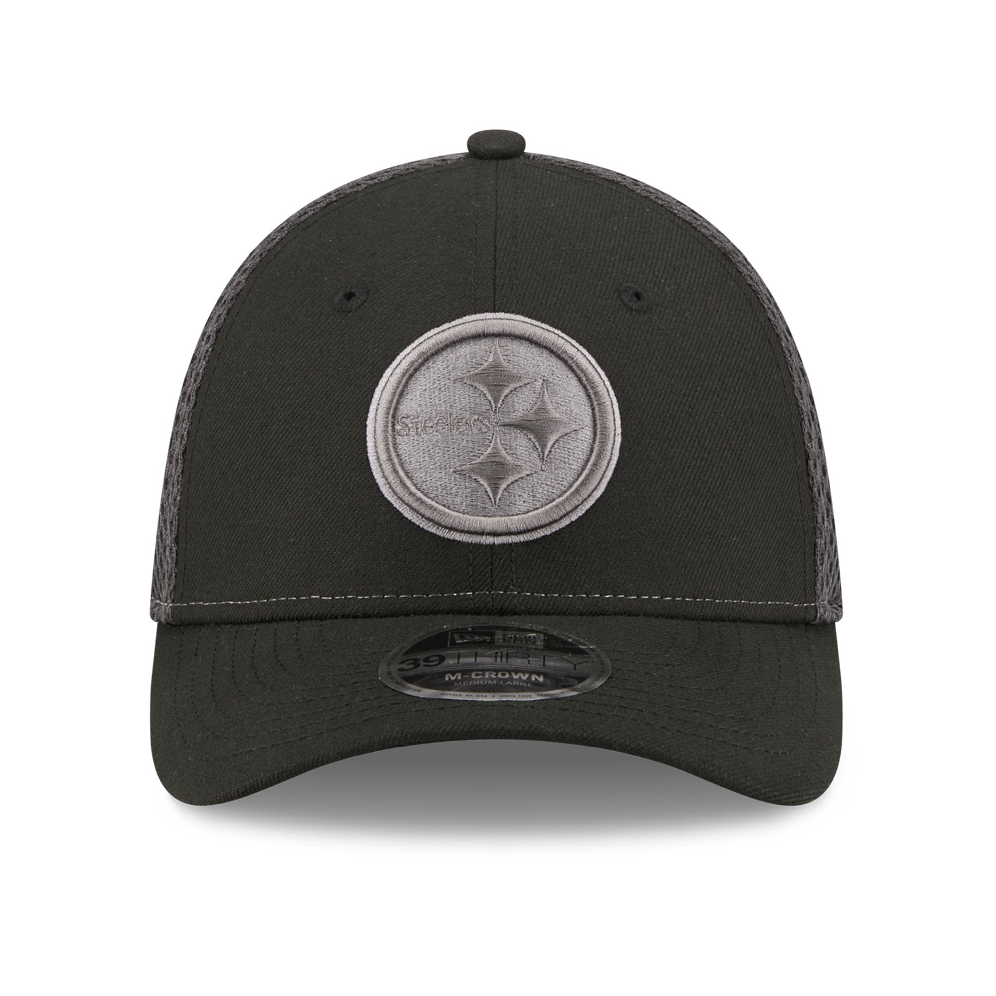 Casquette New Era noire Pittsburgh Steelers Neo Mesh 39THIRTY M-Crown Stretch pour homme