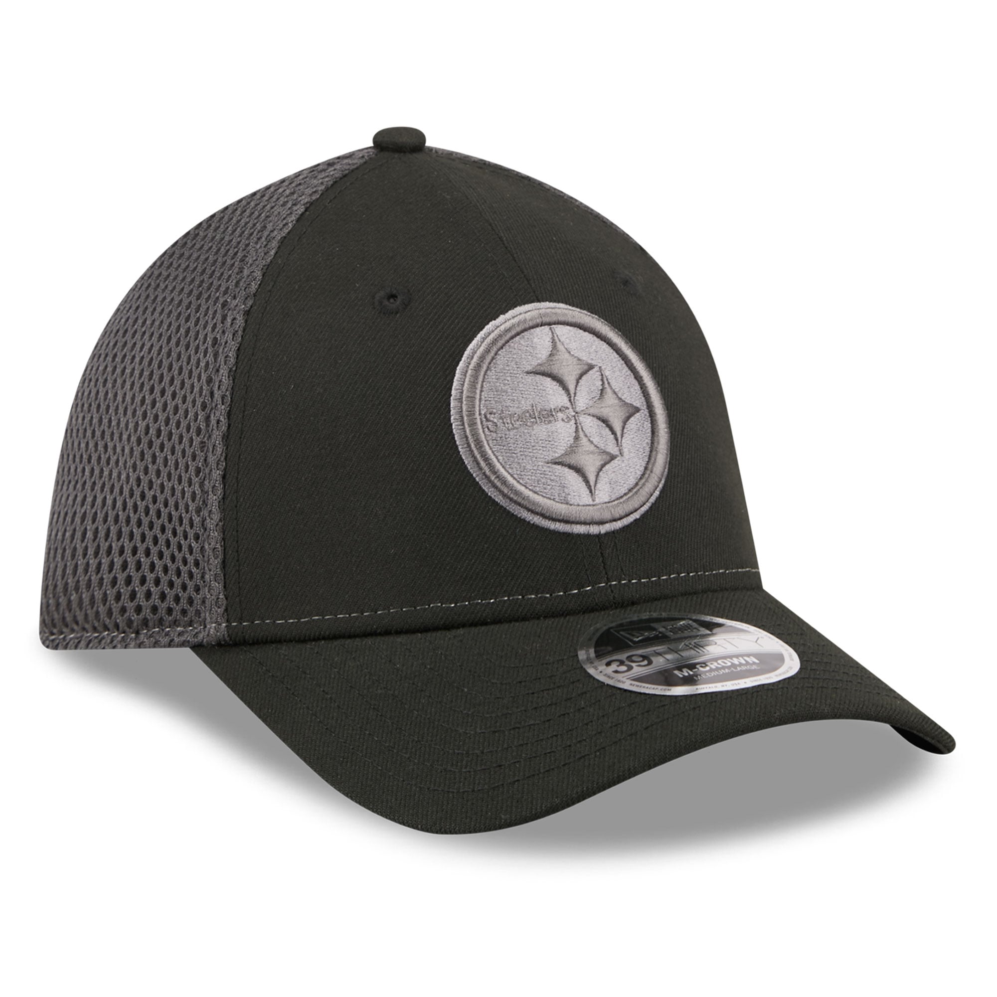 Casquette New Era noire Pittsburgh Steelers Neo Mesh 39THIRTY M-Crown Stretch pour homme