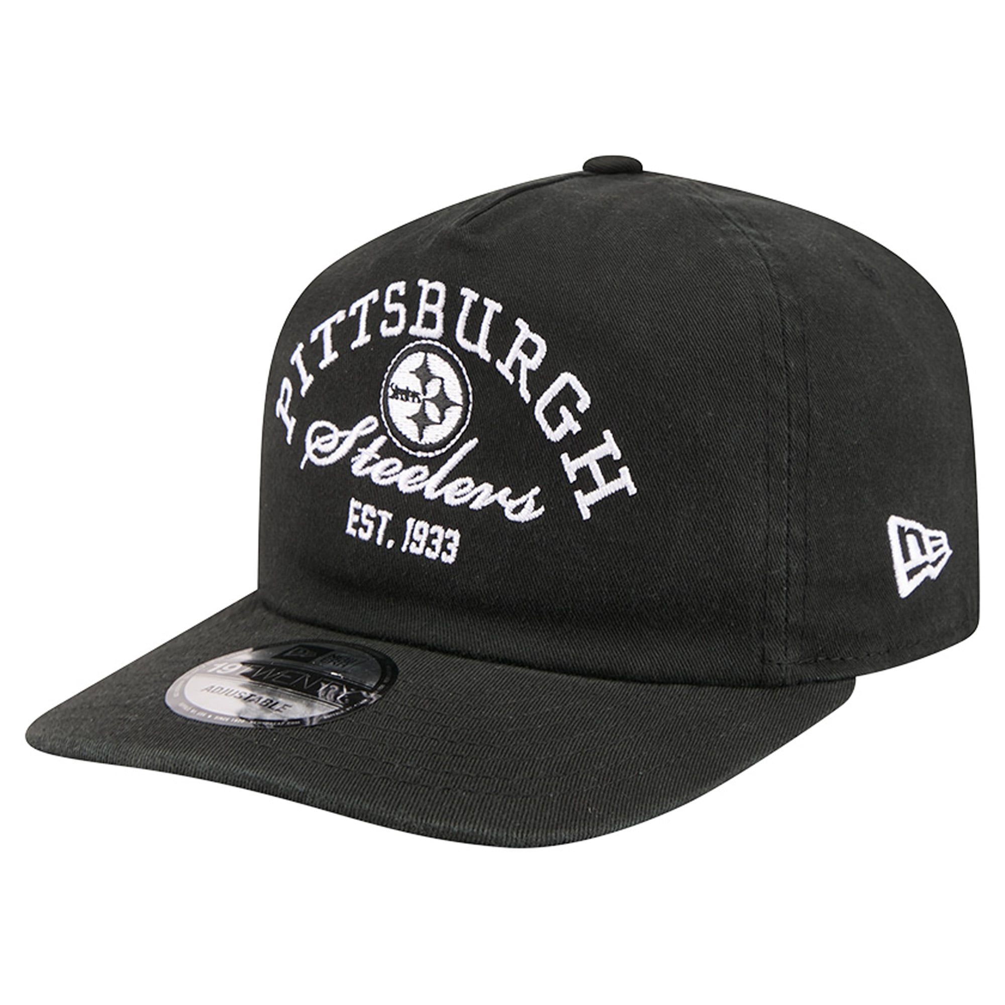 Men's New Era Black Pittsburgh Steelers Stacked 19TWENTY Adjustable Hat