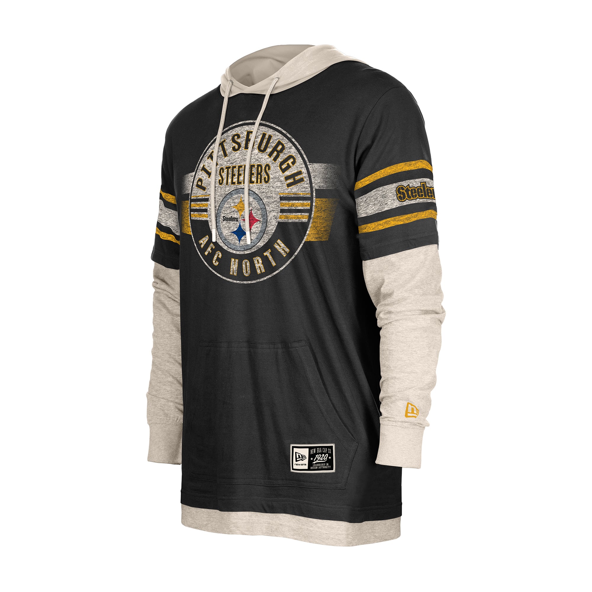 T-shirt à capuche manches longues New Era noir Pittsburgh Steelers pour homme