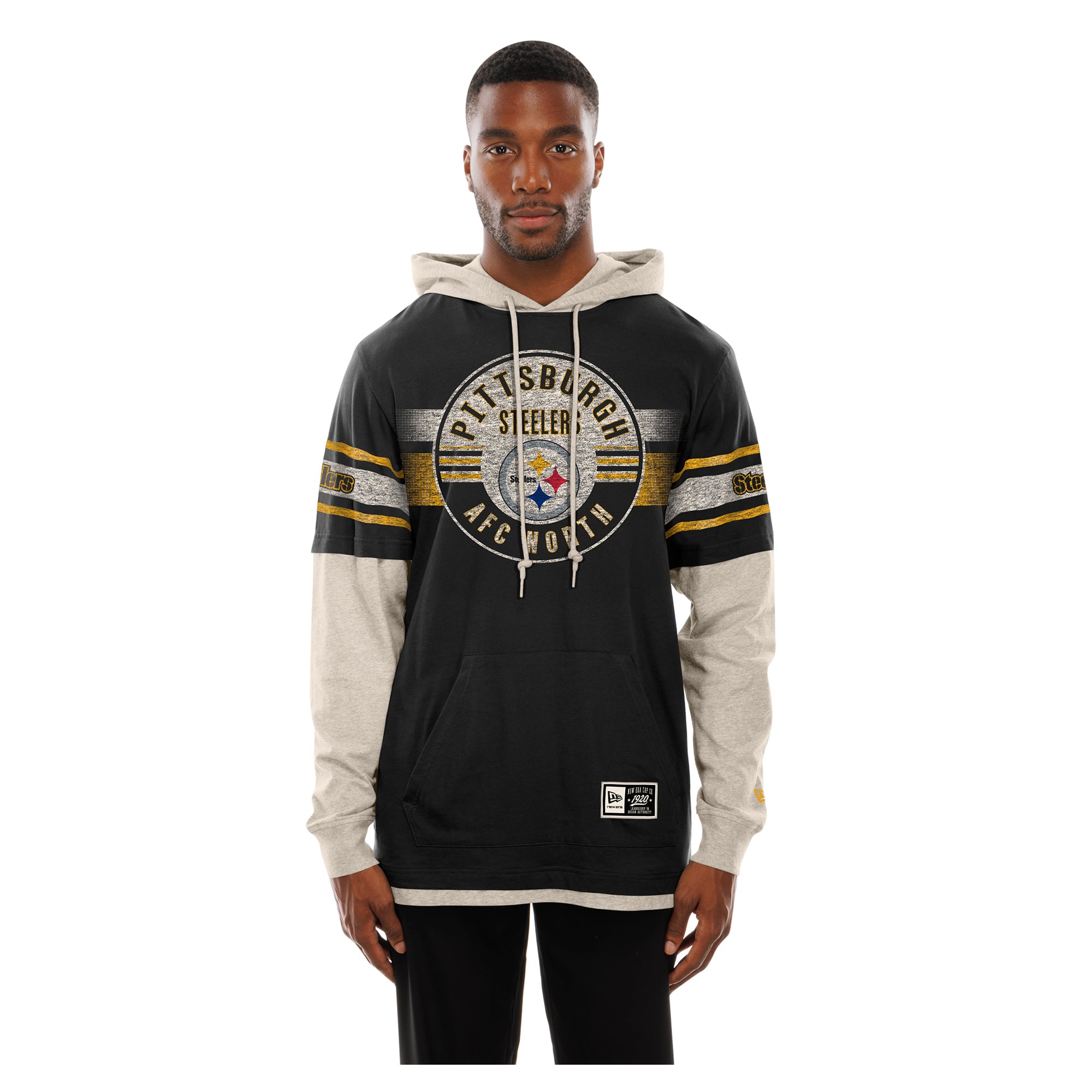 T-shirt à capuche manches longues New Era noir Pittsburgh Steelers pour homme