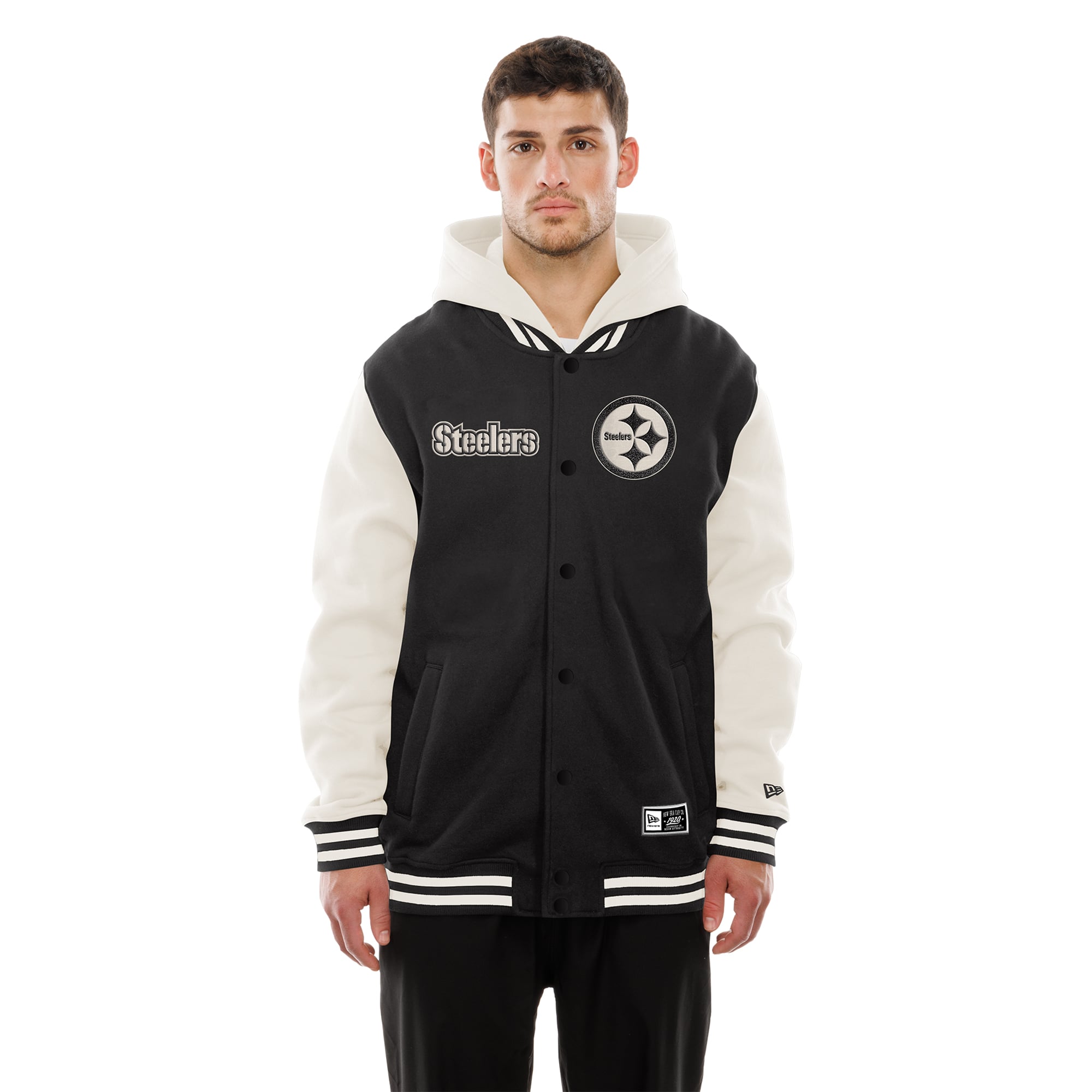 Veste polaire à capuche New Era noire et crème Pittsburgh Steelers pour homme