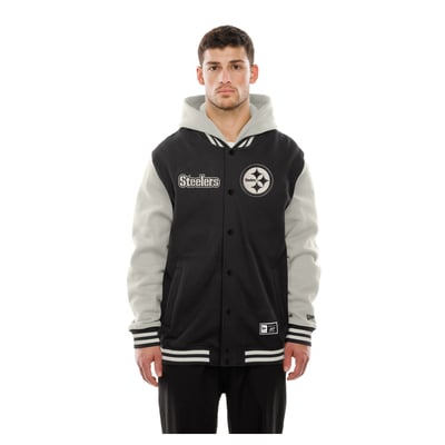 Pittsburgh Steelers New Era Full-Snap Fleece Hooded Jacket - Black/Cream