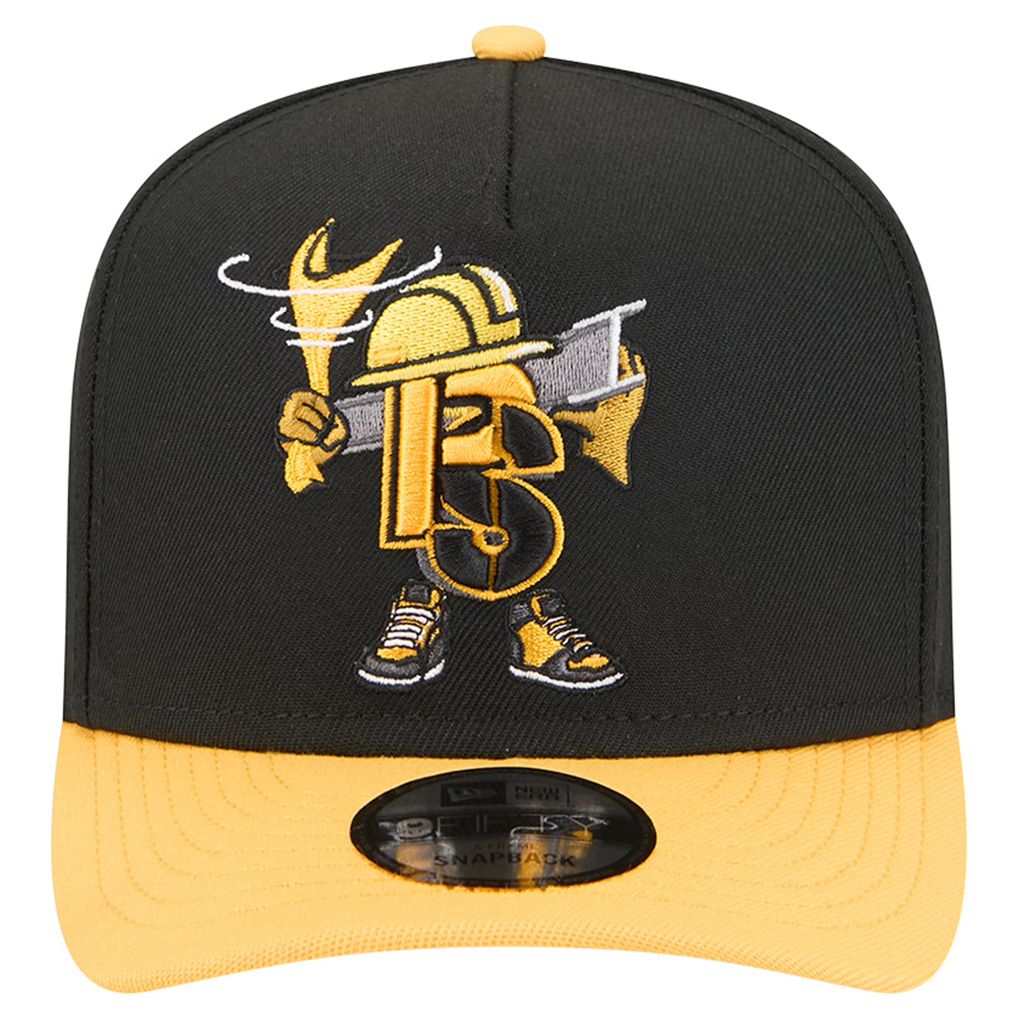 Casquette snapback New Era 9FIFTY pour homme, noire et or, motif dessin animé des Steelers de Pittsburgh