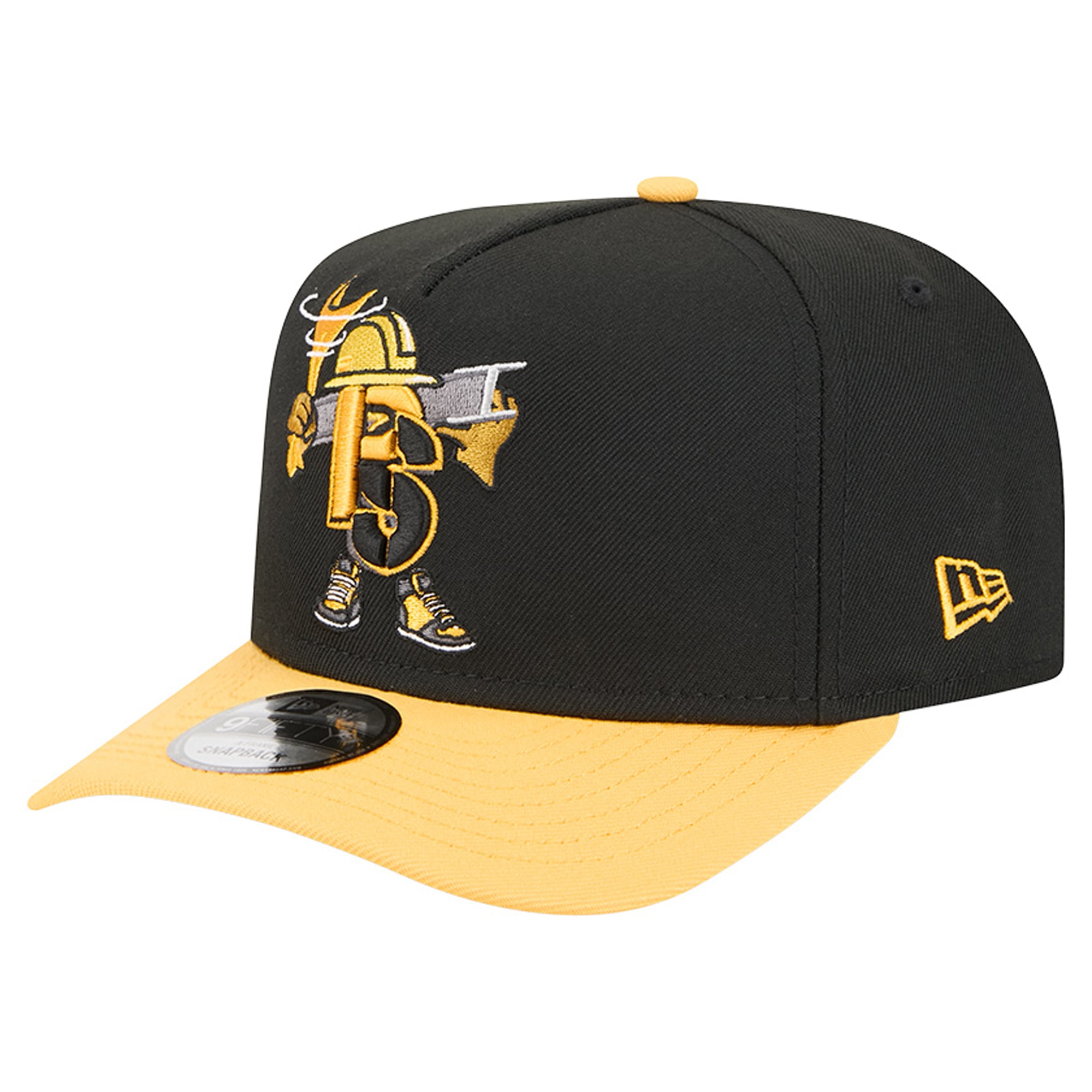 Casquette snapback New Era 9FIFTY pour homme, noire et or, motif dessin animé des Steelers de Pittsburgh