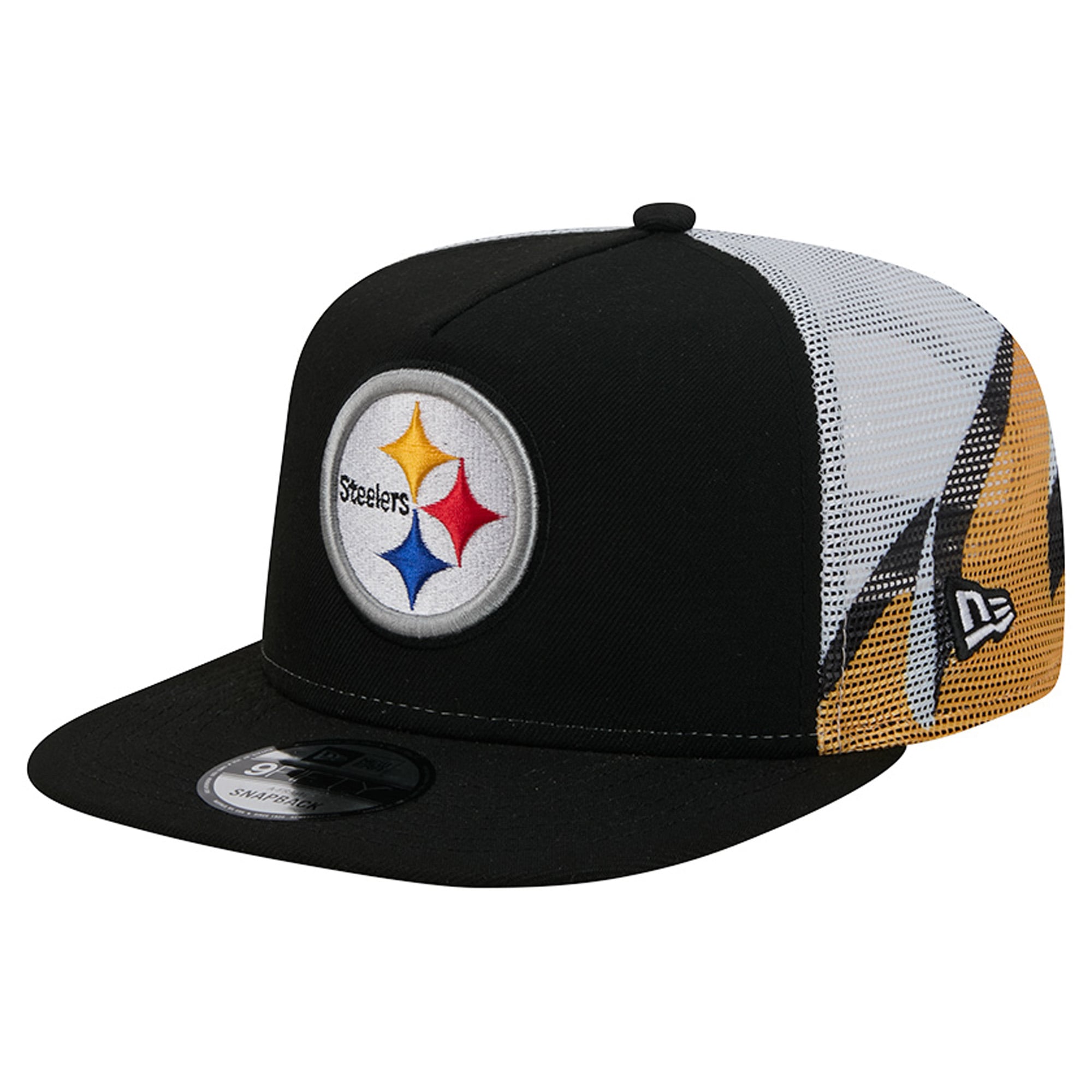 Casquette trucker New Era 9FIFTY Snapback noire et dorée Pittsburgh Steelers pour homme